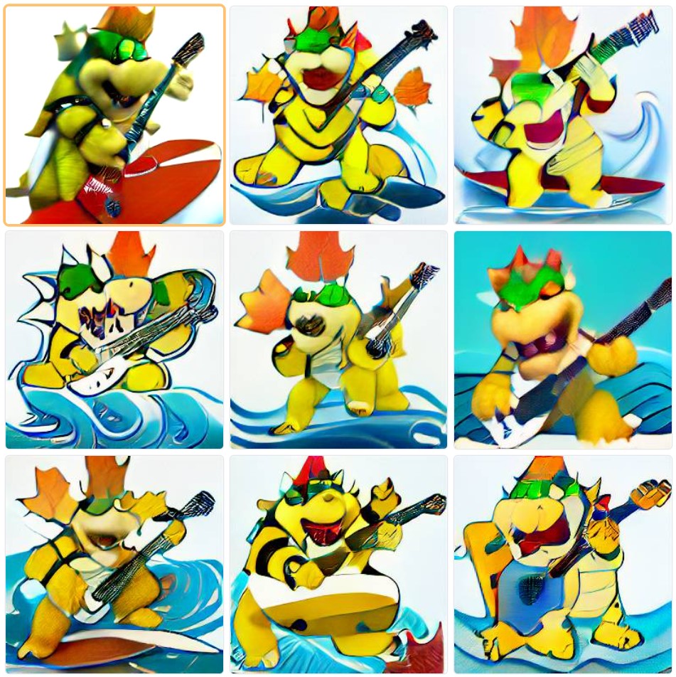 is this how this sub works? Bowser winking riding a surfboard on waves playing a double neck