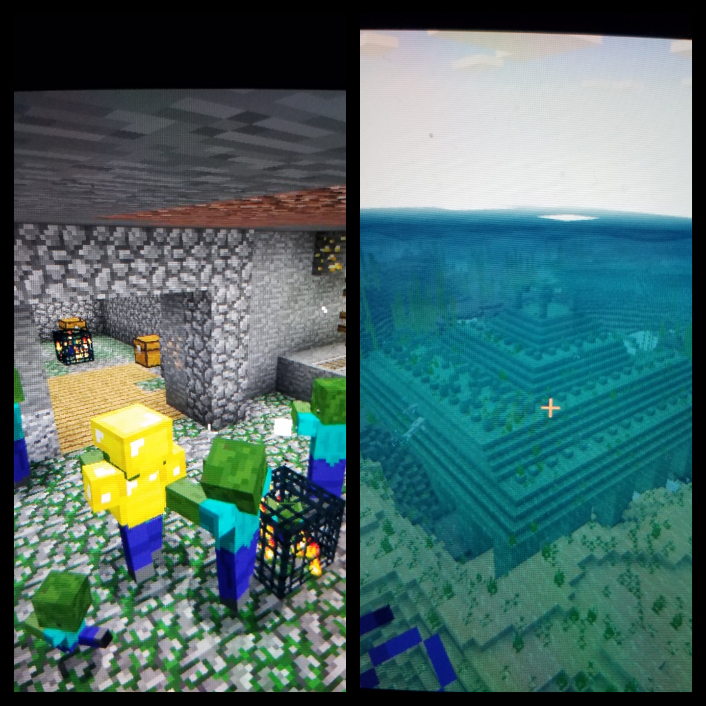 Seed is 1980335417 on bedrock double zombie spawner in mineshaft at