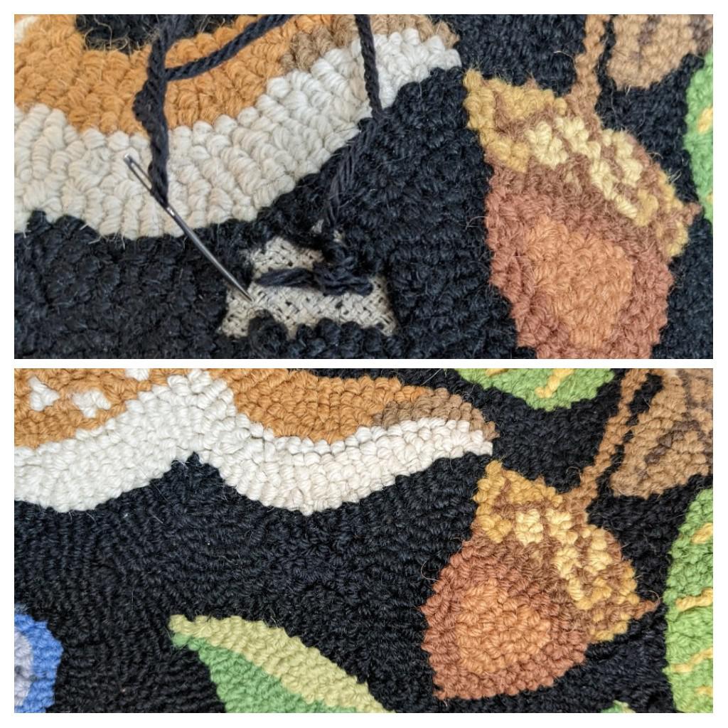 My dog chewed up my favorite rug so I had to make a repair. Luckily she