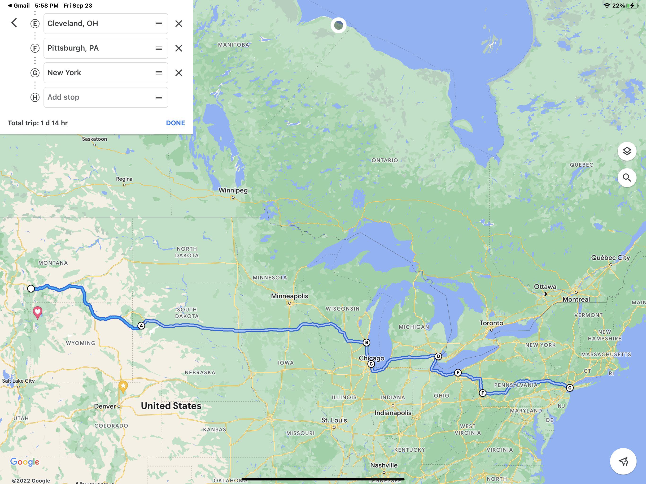 Driving this route to the East Coast (MTNY). Please help with