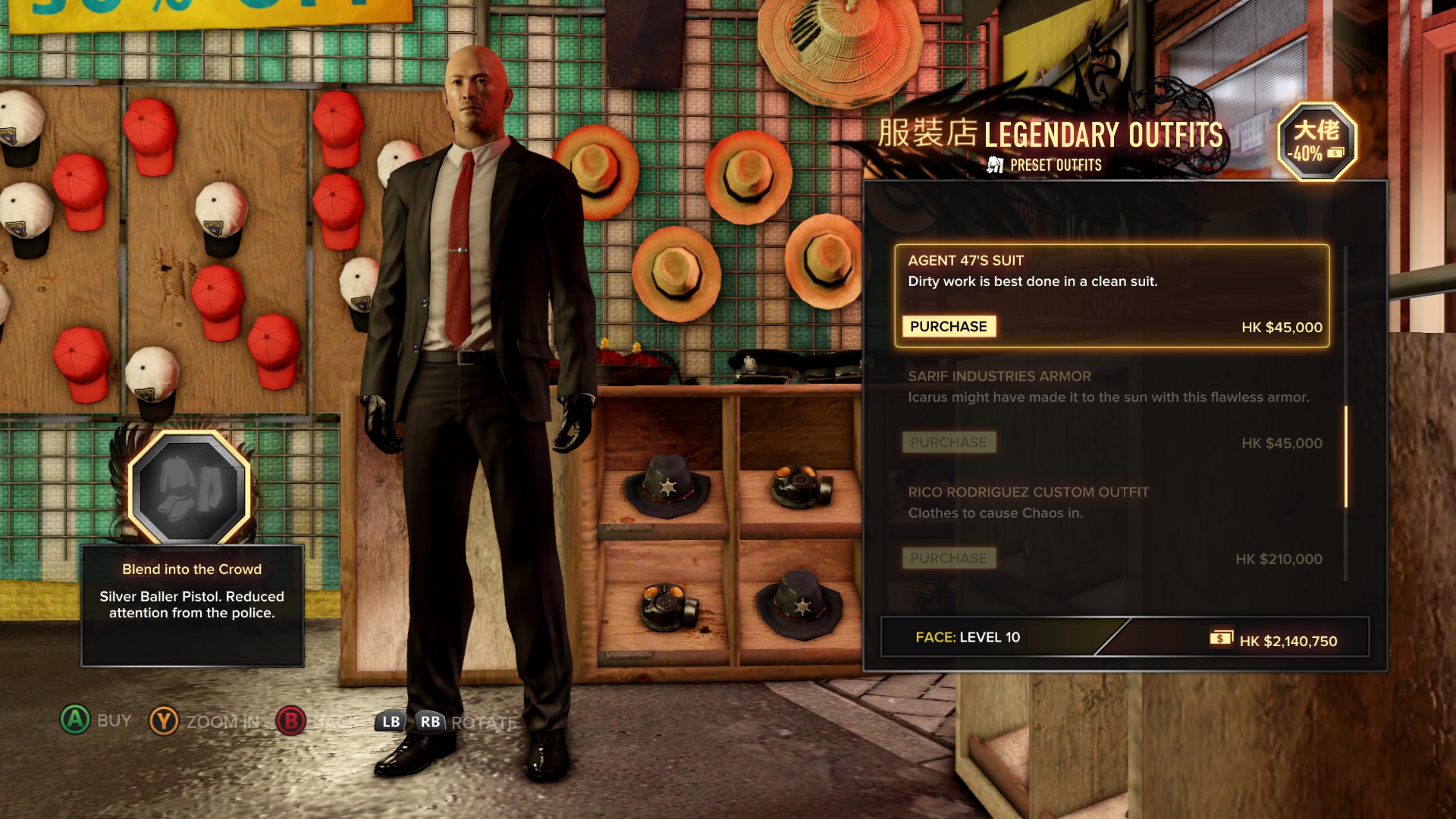 There's a costume in Sleeping Dogs where you get to dress up as Agent