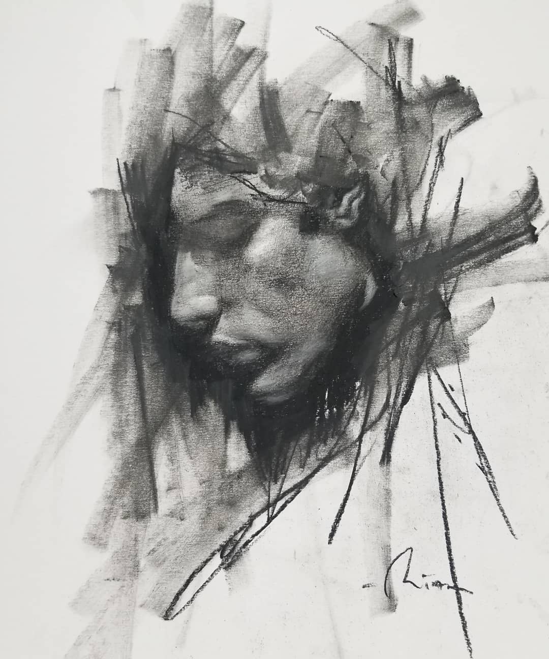 Charcoal head sketch. By me. Sketched today. r/drawing