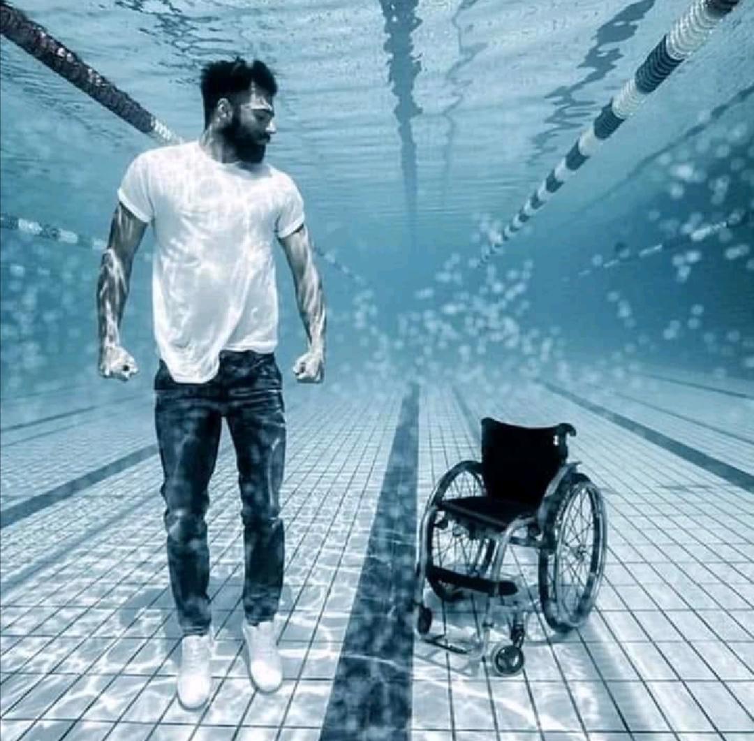 The power of Water. Photo of the Greek Paralympic champion Antonis