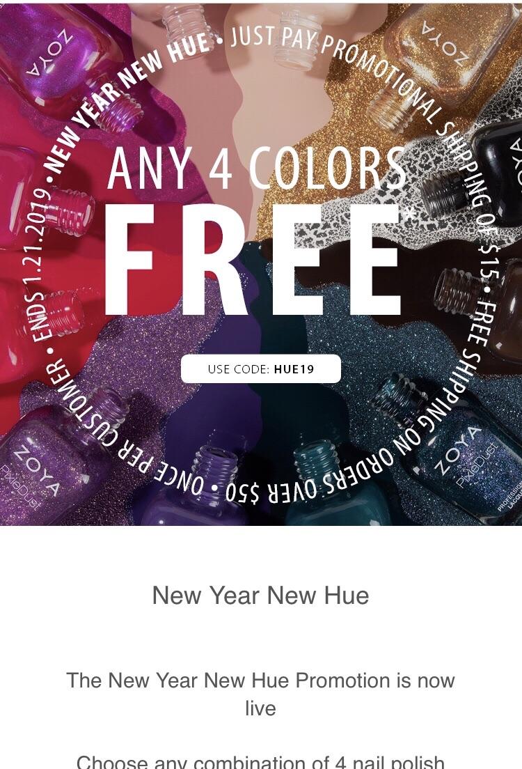 Zoya 4 free bottles of nail polish in any color, just pay 15 for