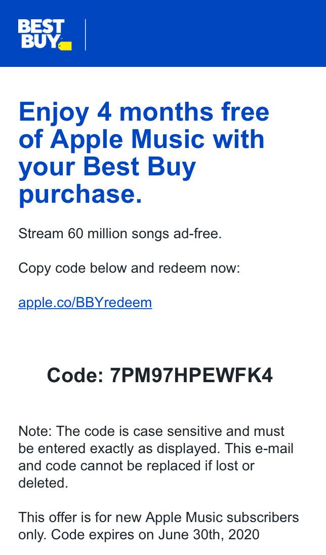 I bought some AirPods Pro and got a Apple Music promo code. I don’t use