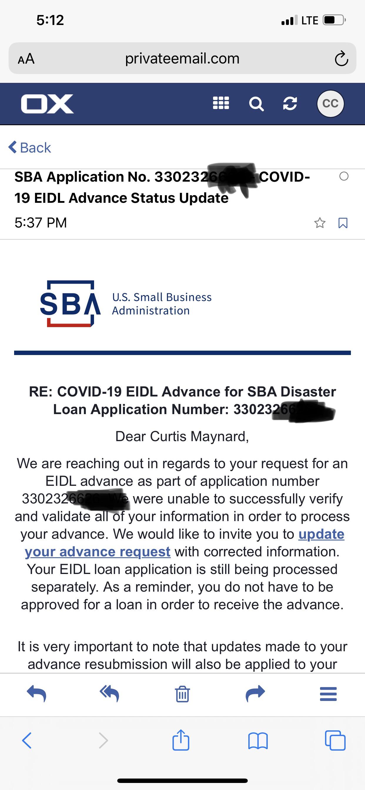 My only update. This after tier 2 says denied on loan EIDL