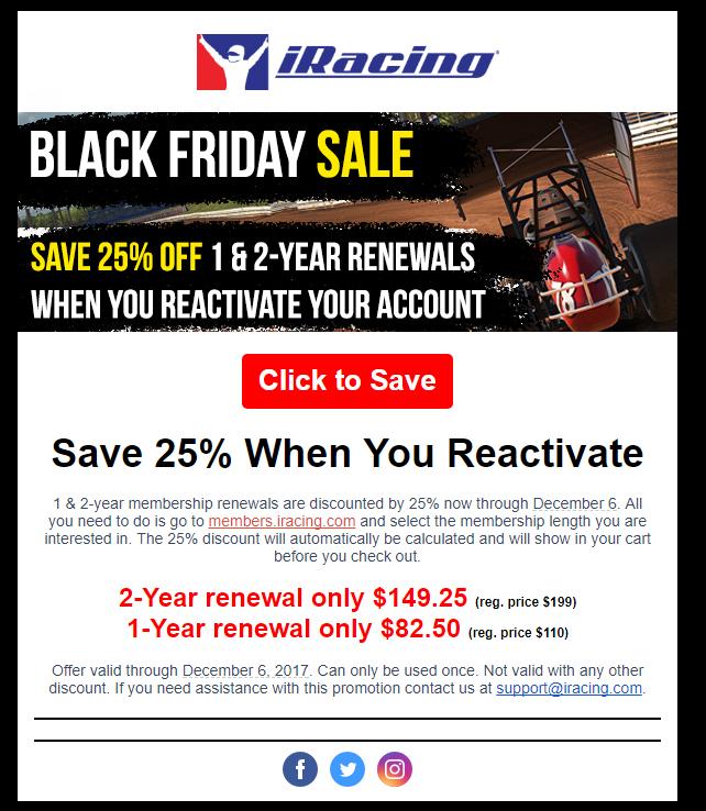 iRacing Black Friday sale simracing