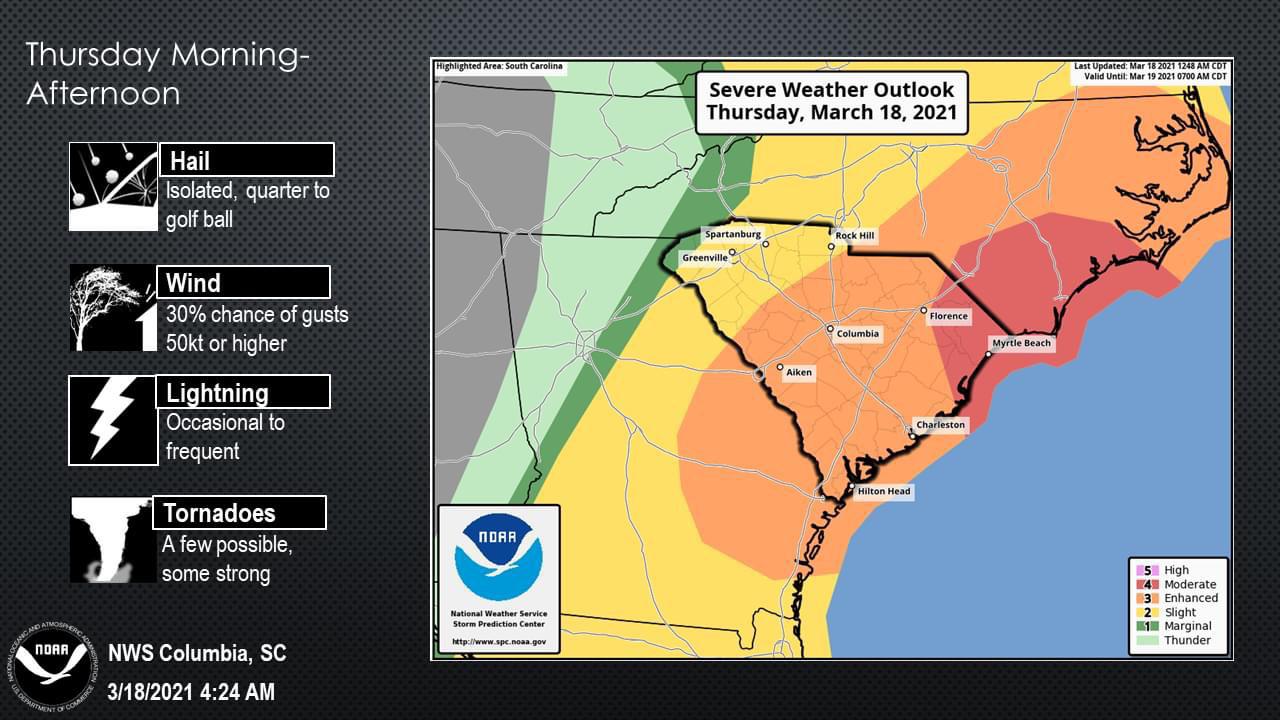 Weather Update Moderate Risk has shifted to Pee Dee region, most of