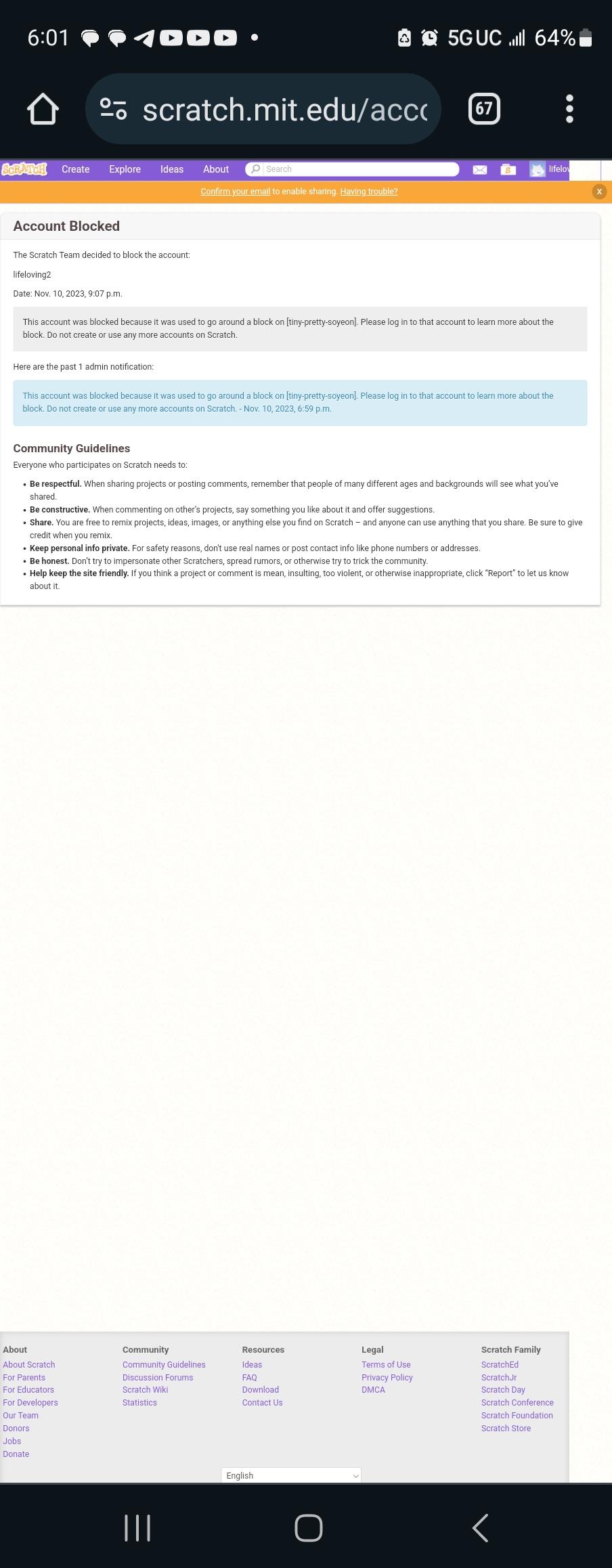 Account banned right after it was created. No appeal link r/scratch