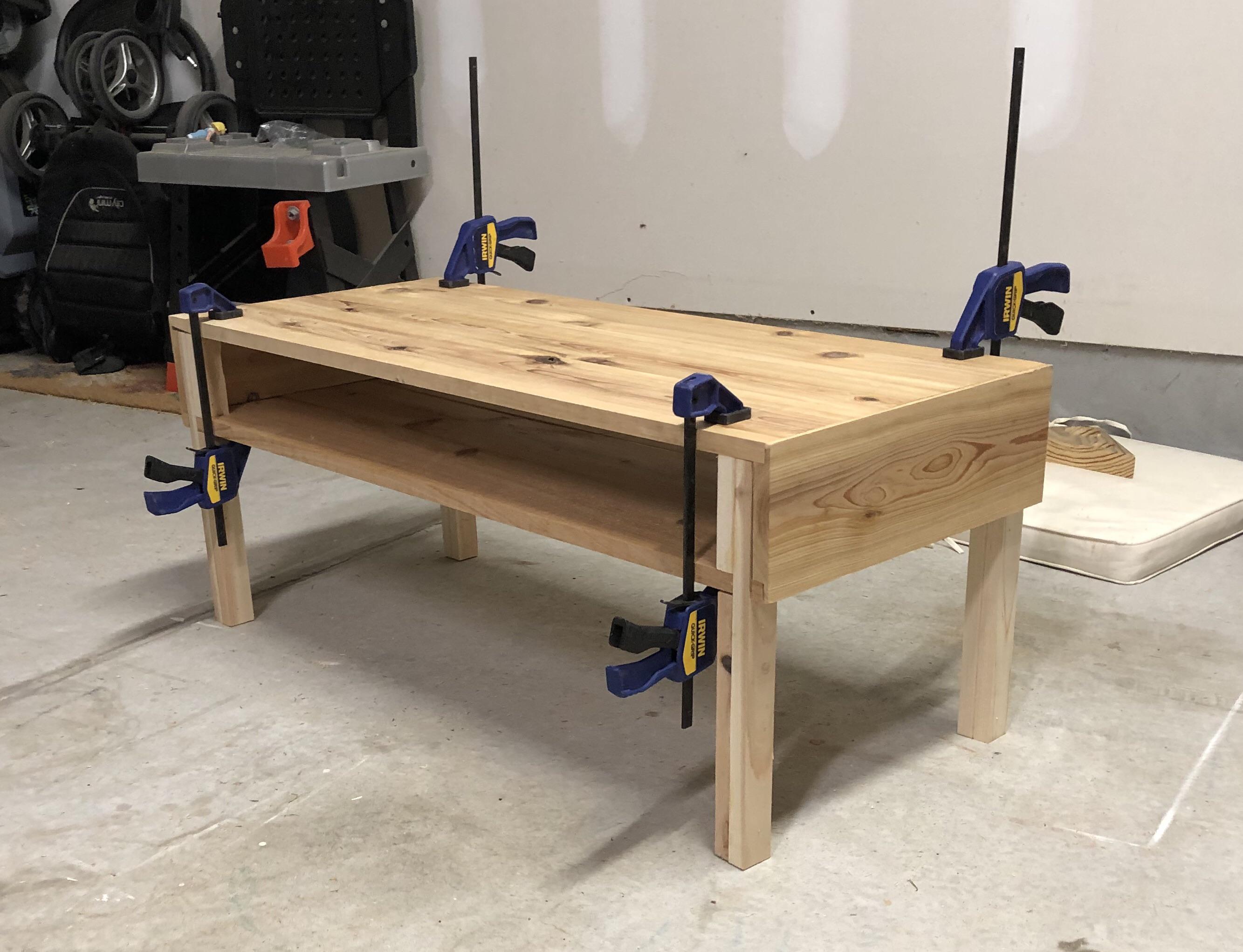 Coffee table in progress. Still working on filling a couple gaps, but I
