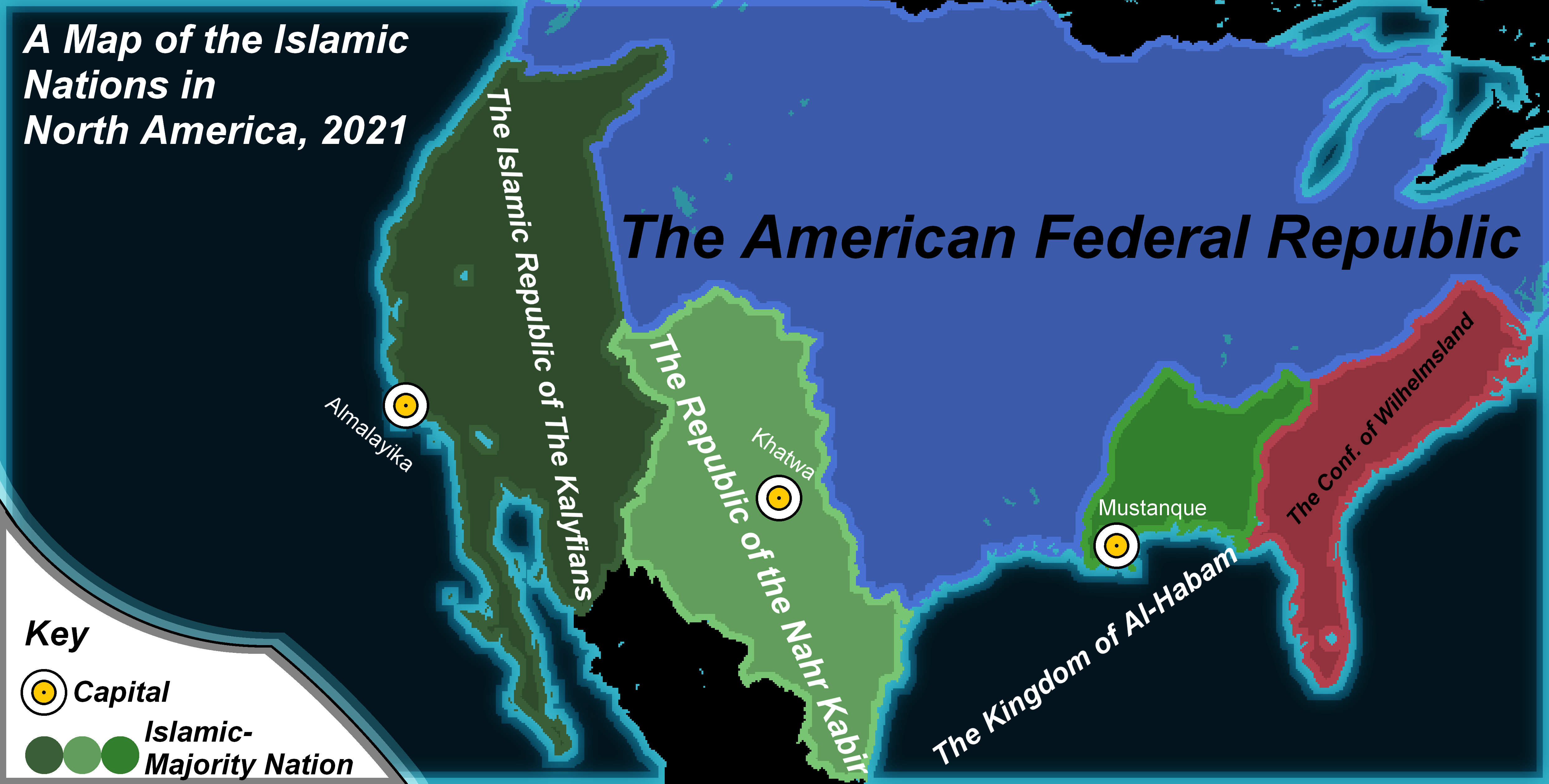 A map of the IslamicMajority Nations in North America, 2021. r