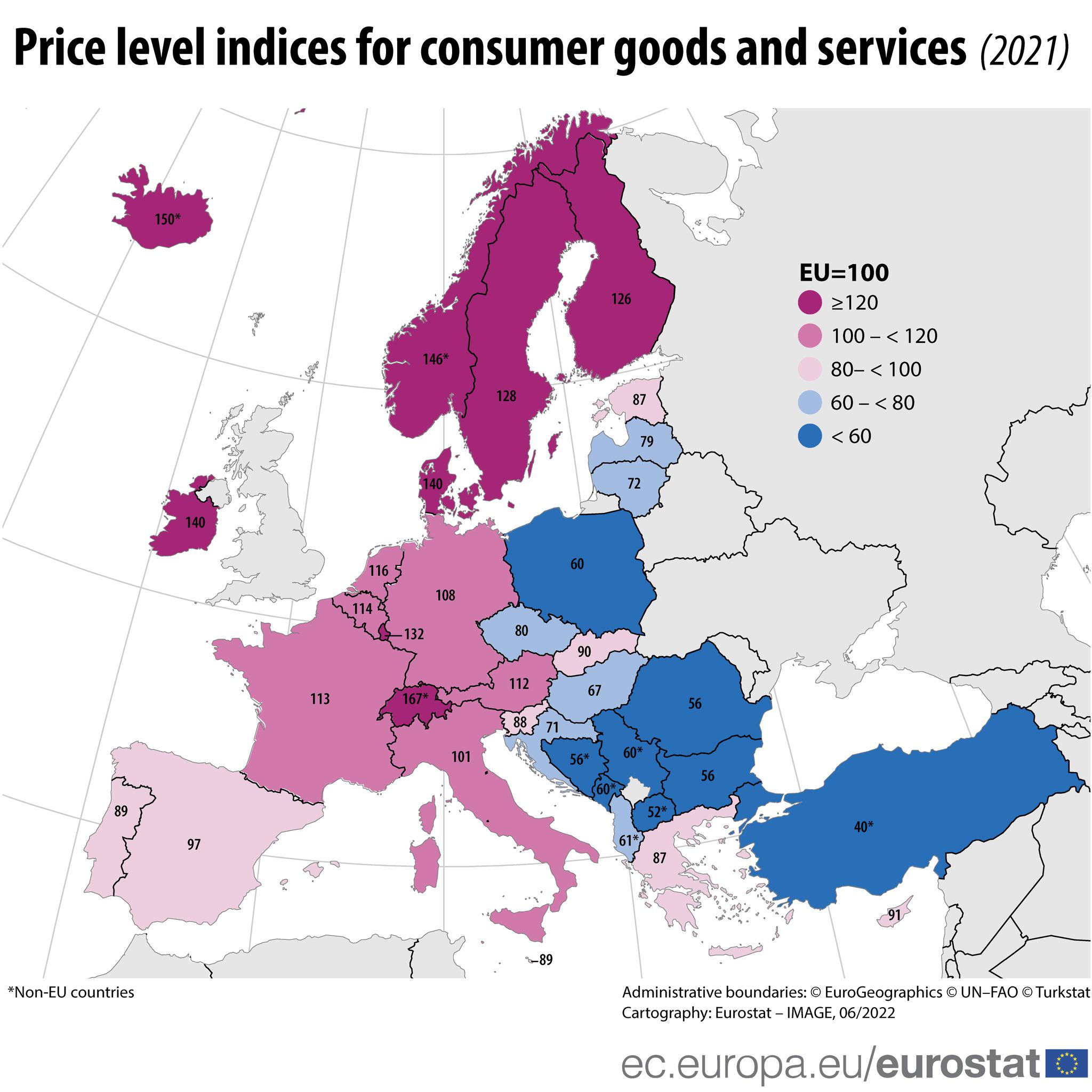 Price level indices in Europe r/MapPorn