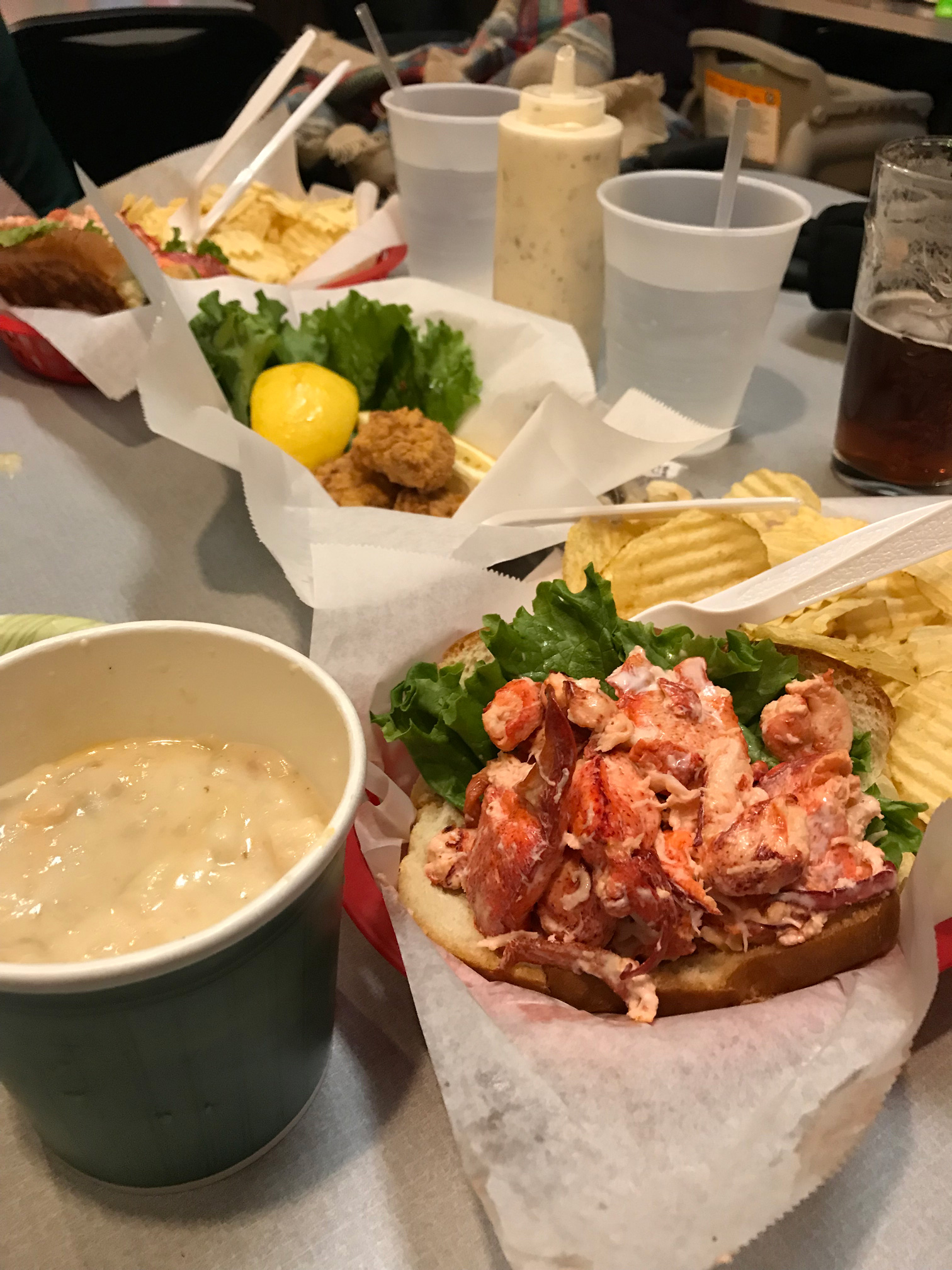 Lobster roll, chowder and fried scallops from Gilbert's in Portland, ME [OC] [1512x2016] r