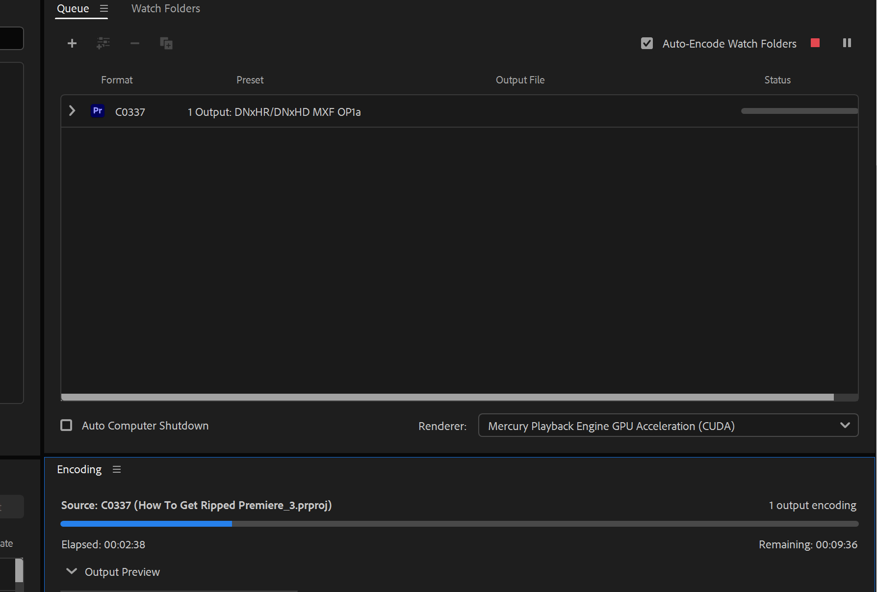 My project gets frozen at encoding in Media encoder and doesn't move