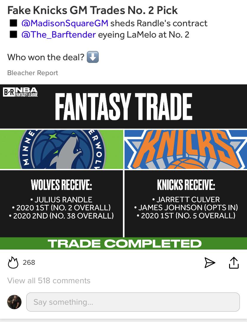 Thoughts on this fantasy trade on BR? r/NYKnicks