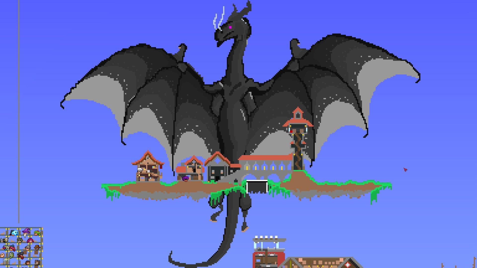 My finished dragon floating island ) r/Terraria