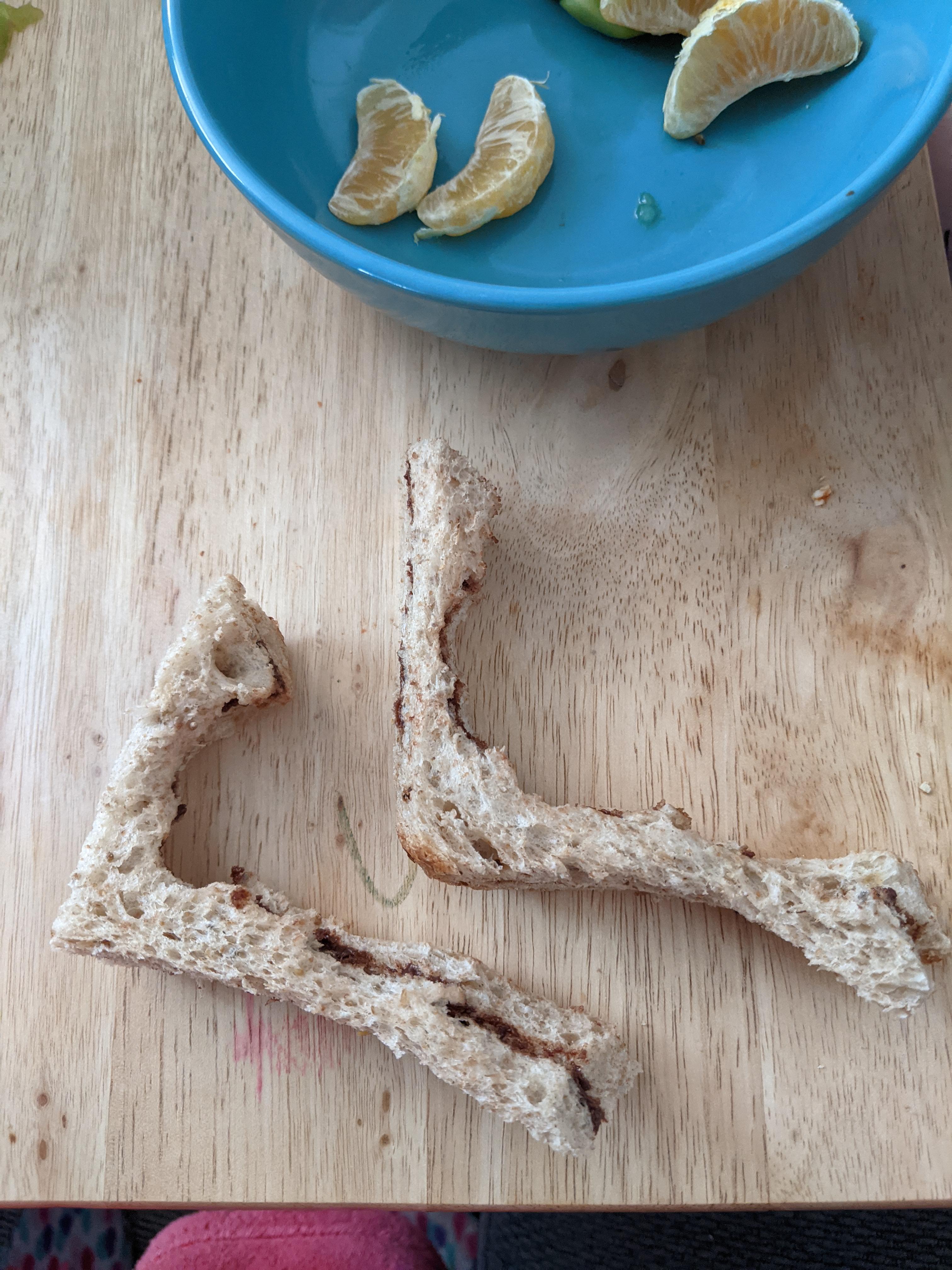 I cut the crust off my toddlers sandwich so she would eat the whole thing. I came back to this
