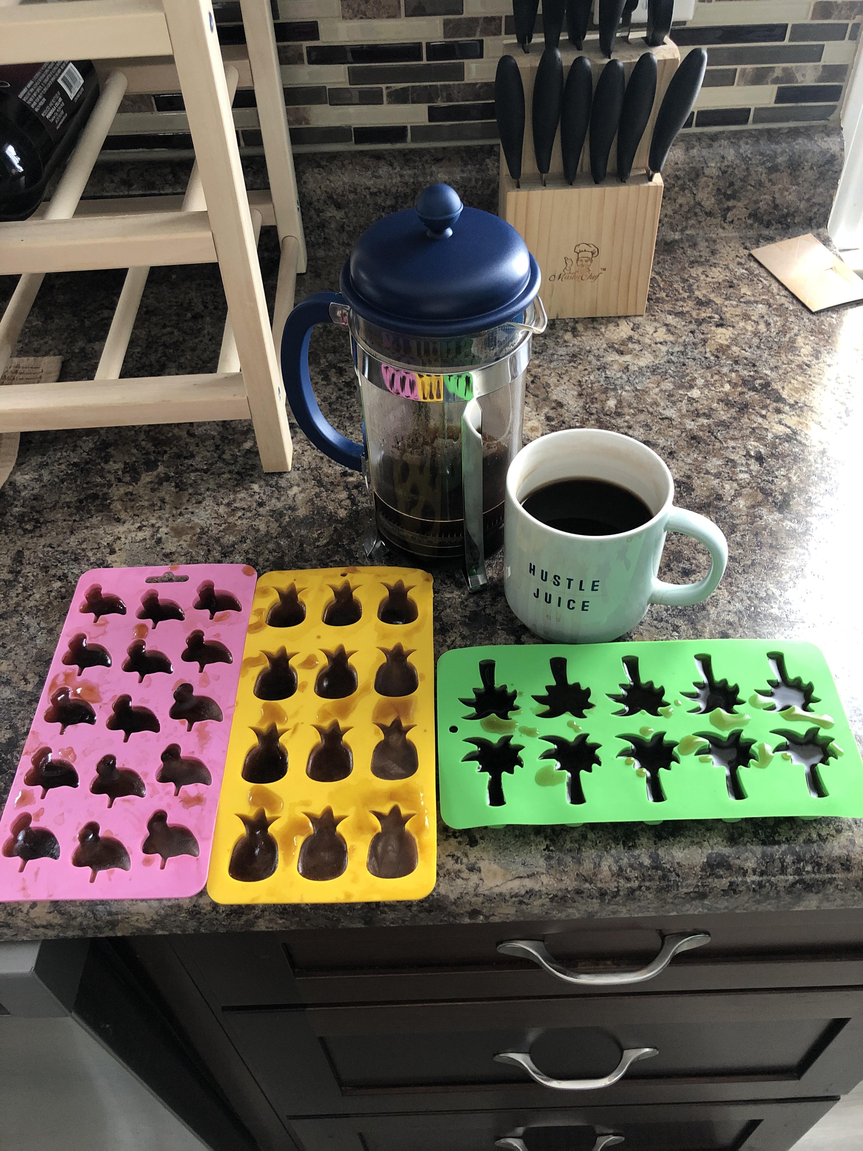 After it’s cooled down, pour your leftover coffee into ice trays and