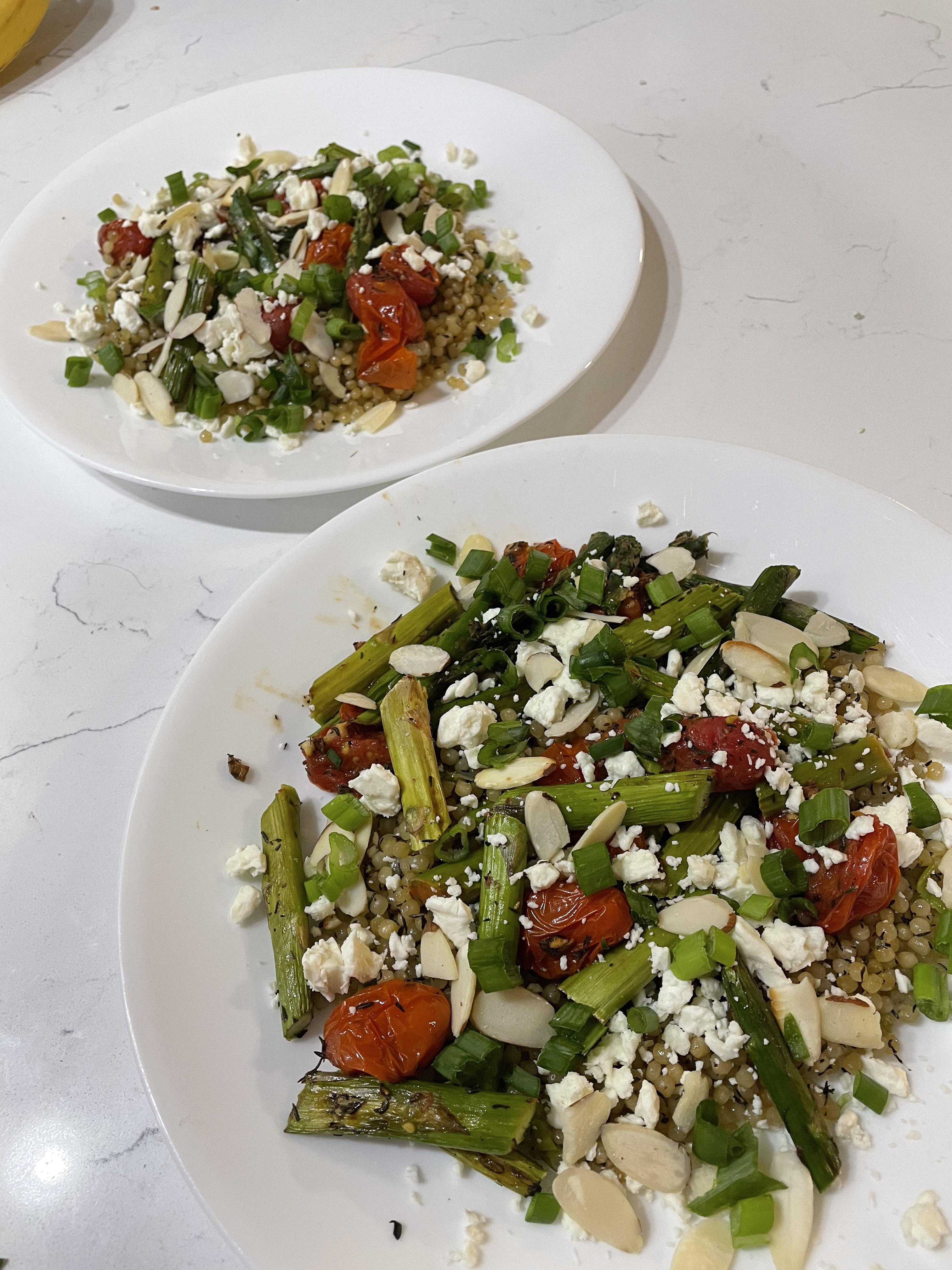 Fresh & filling Mediterranean baked veggies with couscous. 500