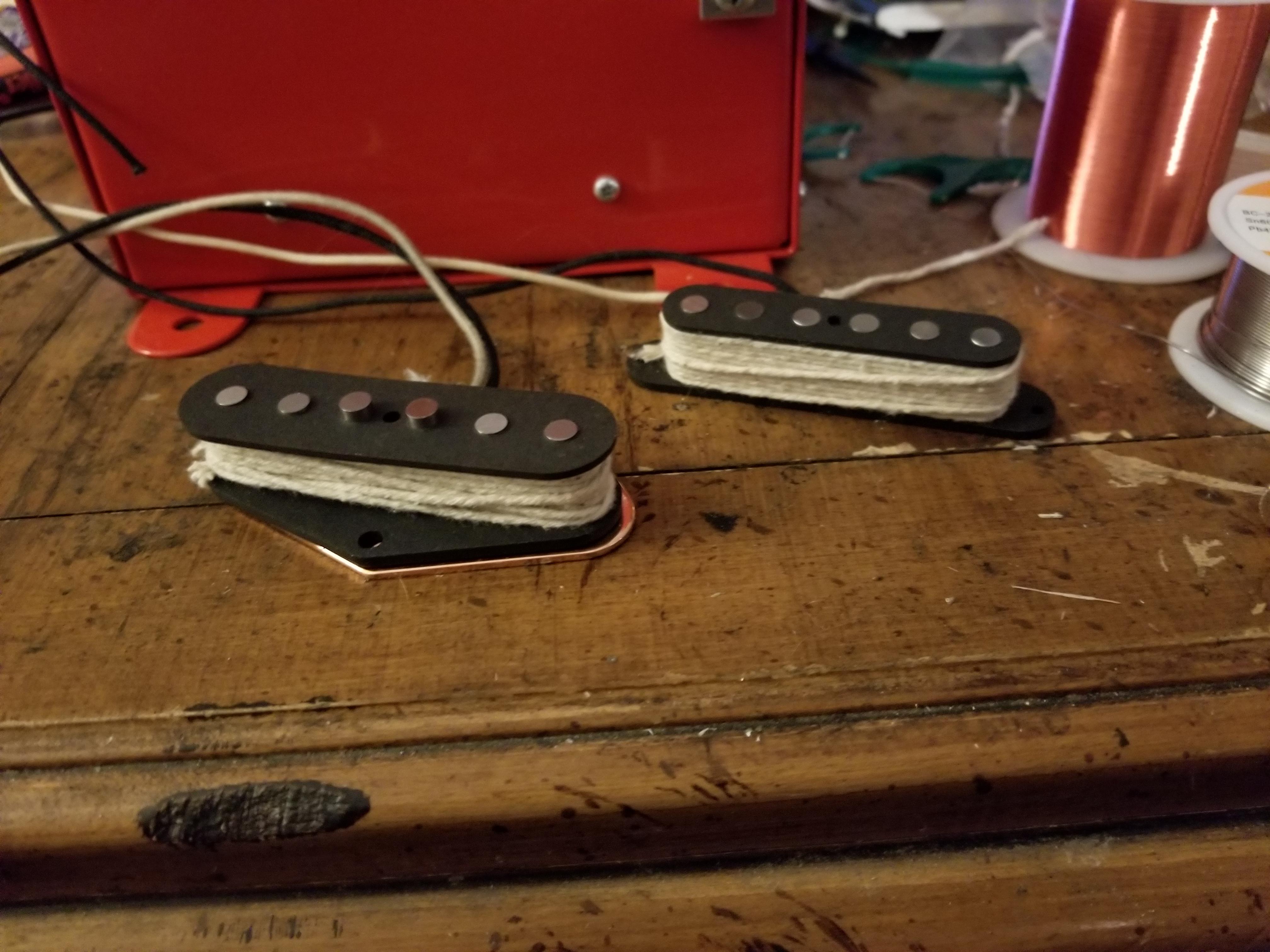 I made my 1st pickup set! Tele bridge & neck, alnico 5 43ga poly wire, 8200 & 8000