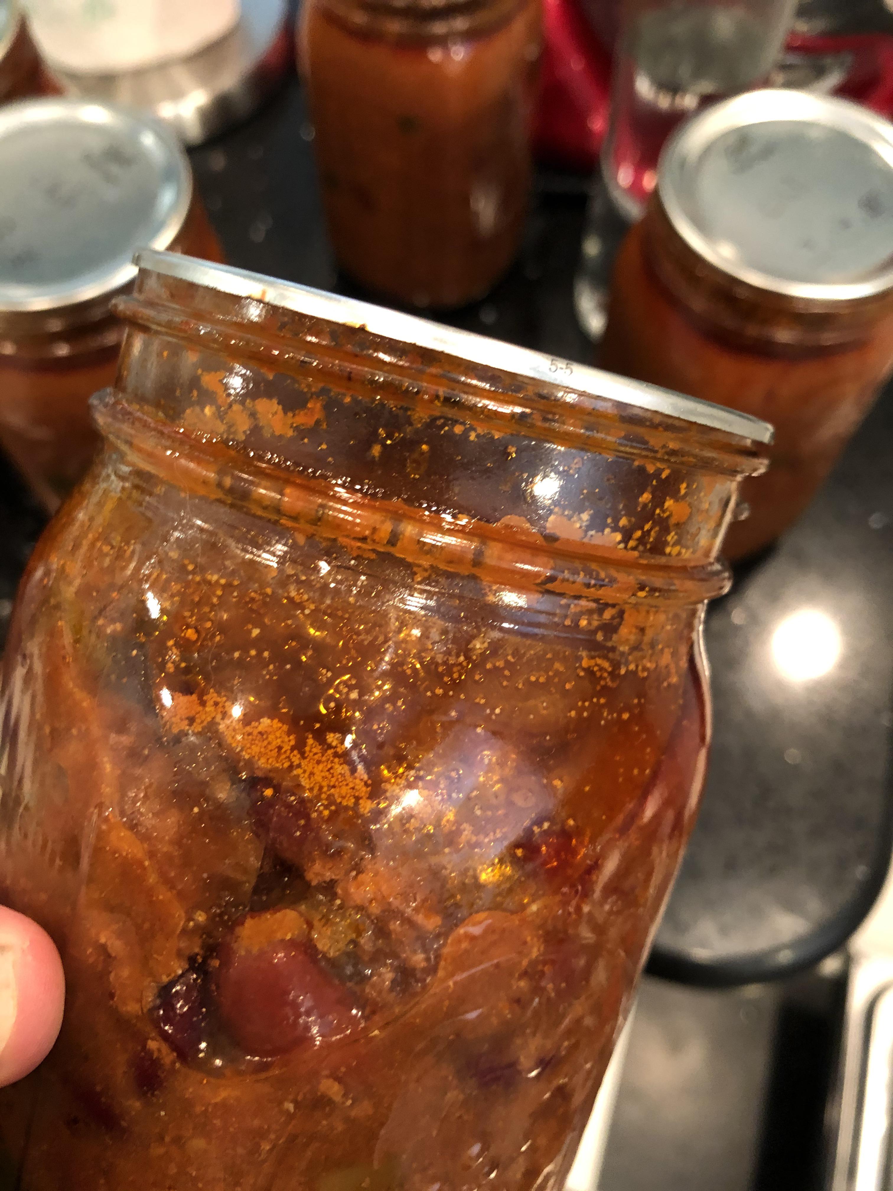 White spots in my chili, is this safe to eat? (First time canning, I used a pressure canner at