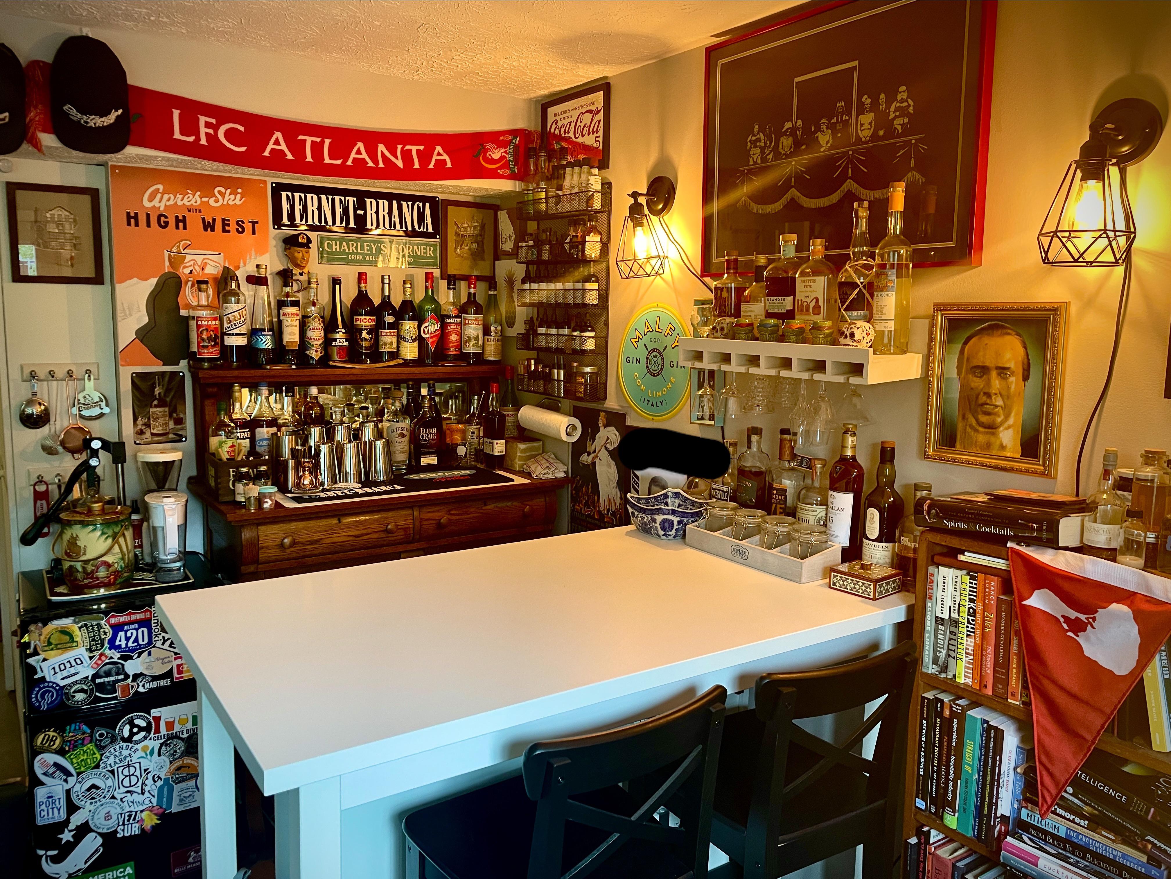My basement corner bar, going for busy but cozy pub/tavern vibes r