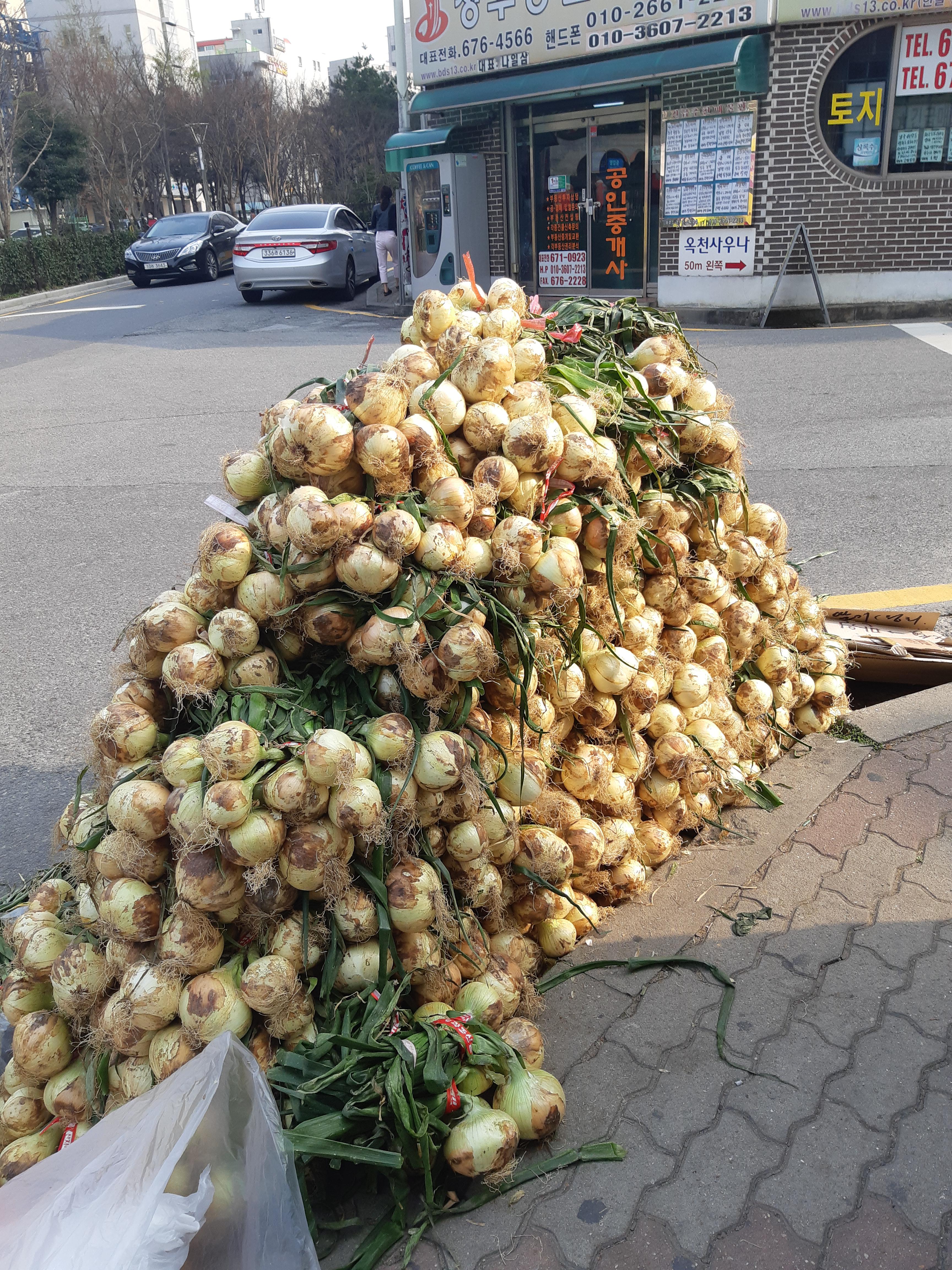 Huge heap of onions on the street for sale in South Korea r