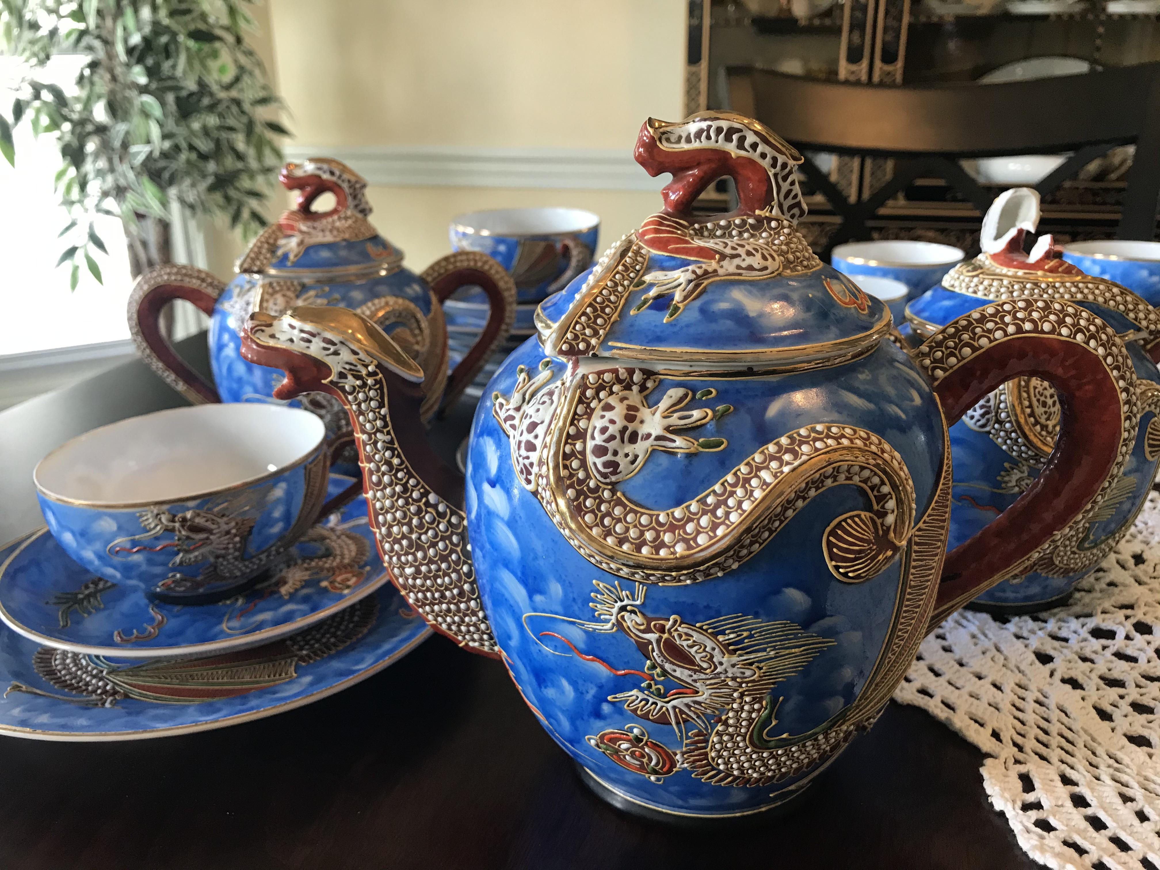 Hand painted dragon tea set. Asian influence. Found at grandparents