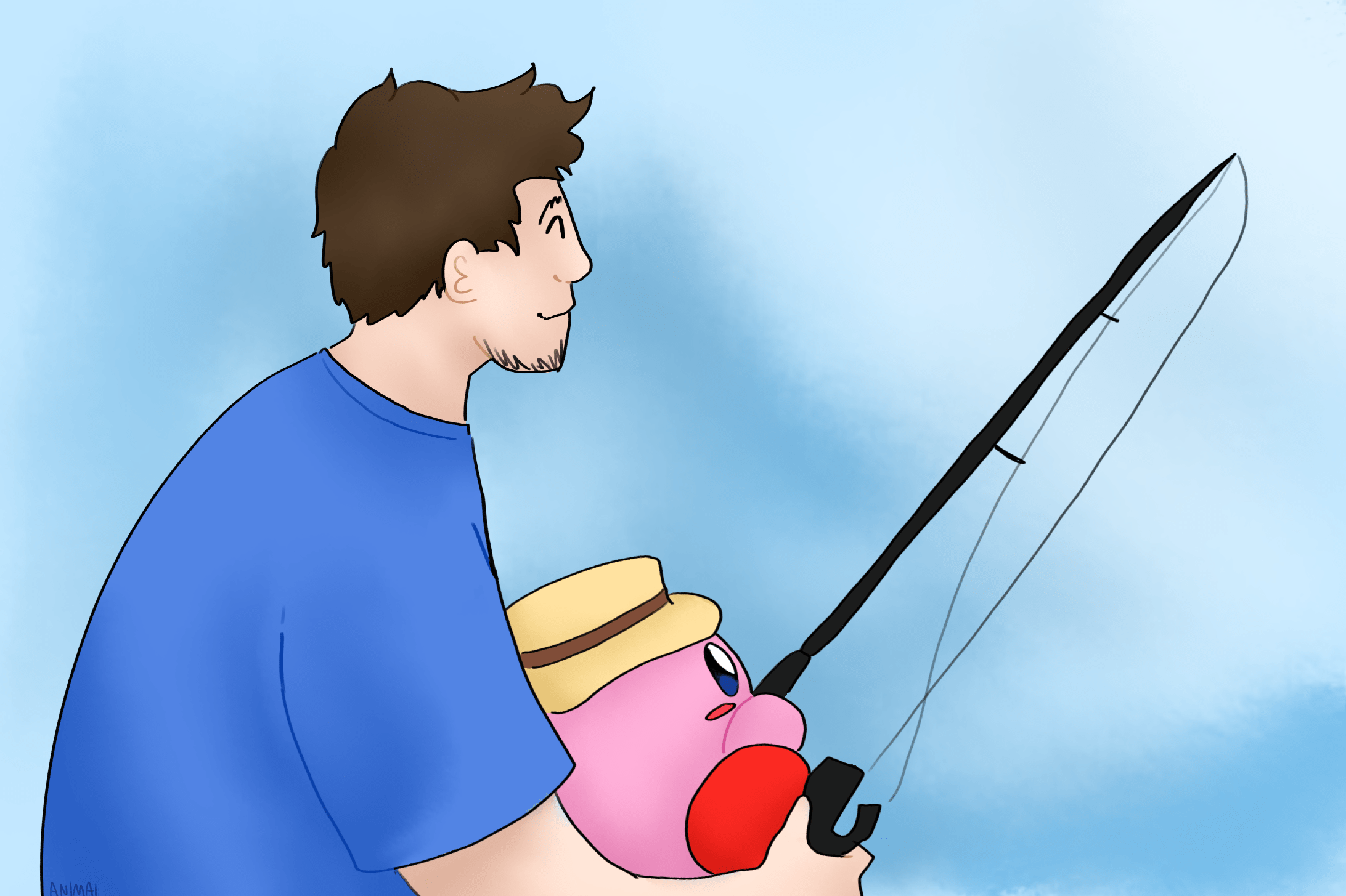 kirby fishin' with his friend. not a phone in sight. just two fellas