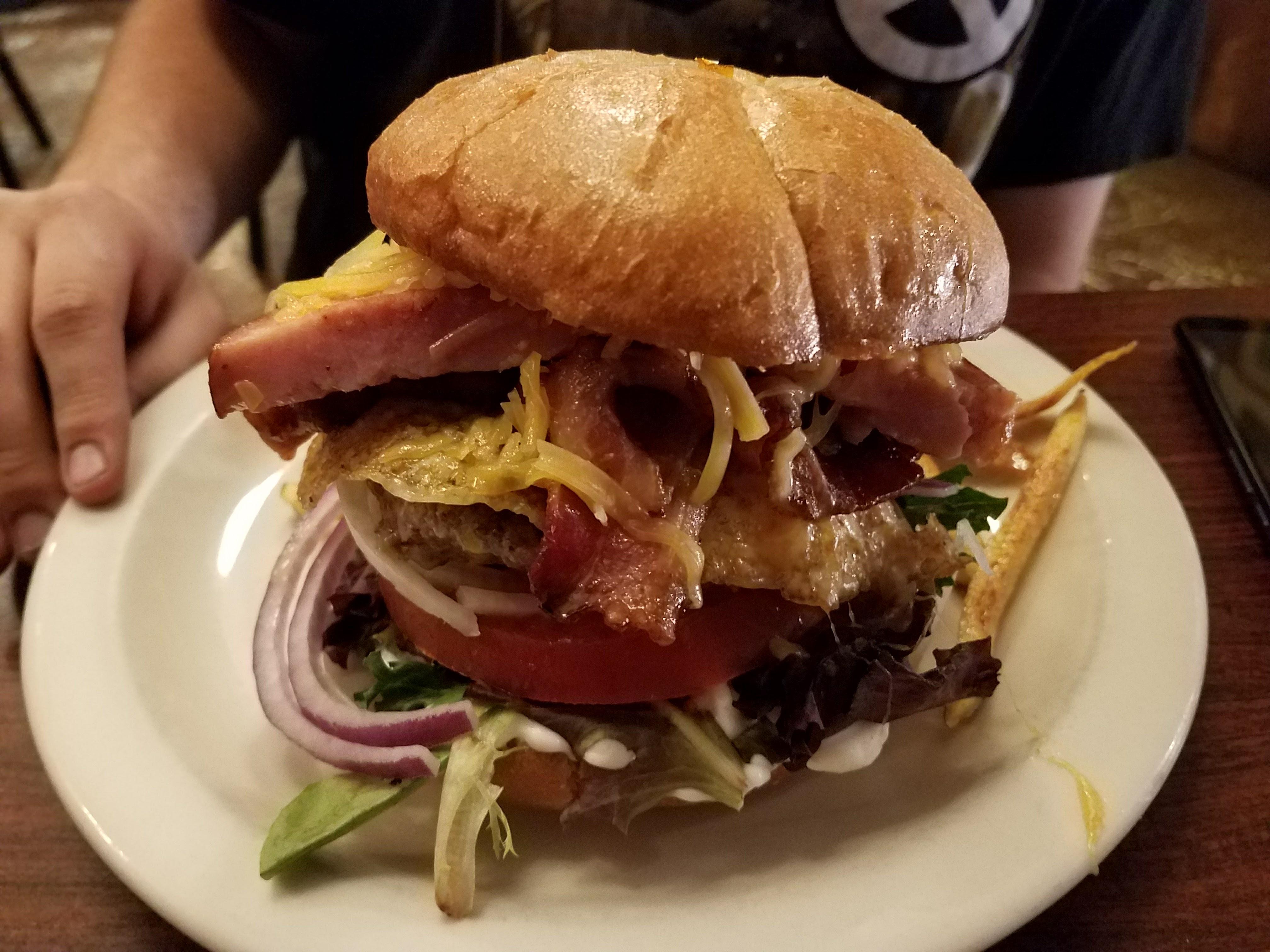 I present the Morning Thunder Cafe's Farmhouse Burger. [4032x3024] r