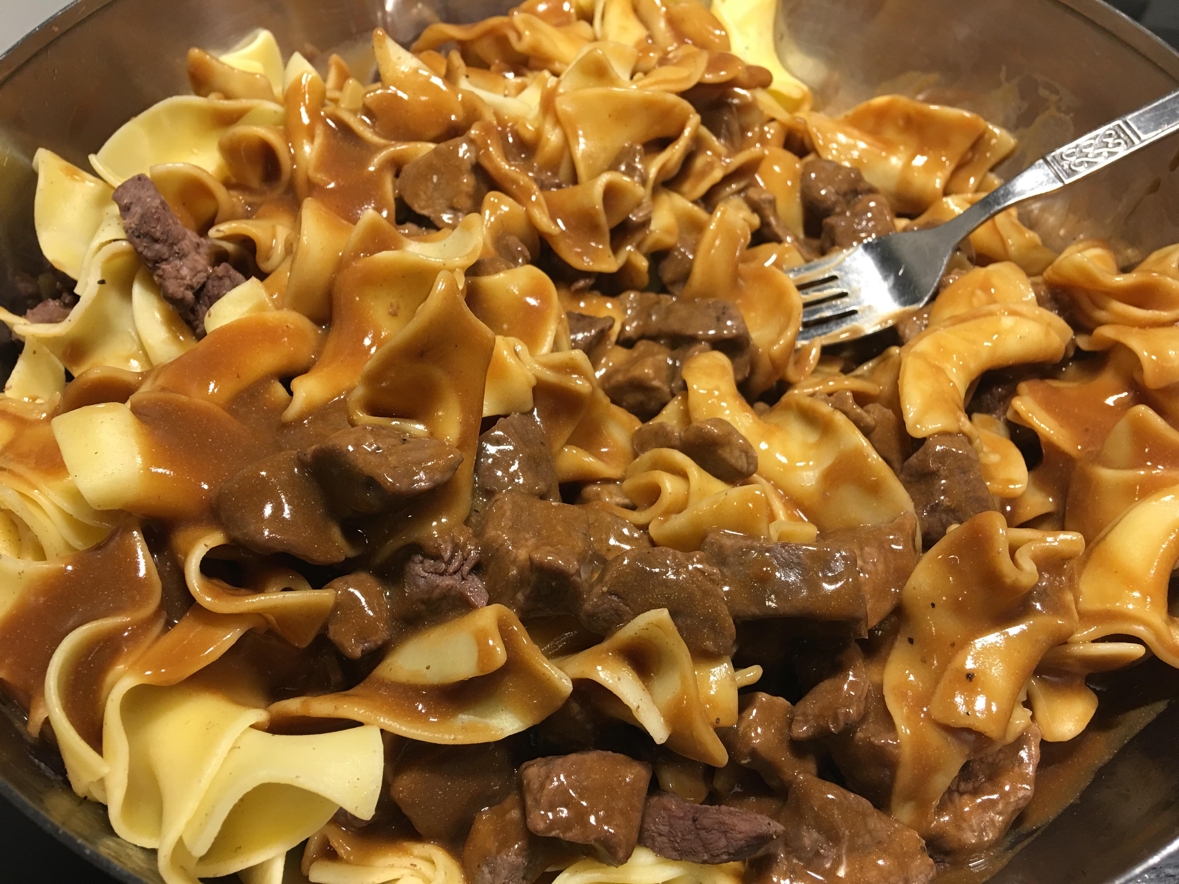 [Homemade] Beef stroganoff 2 lbs. egg noodles, 2 lbs. stewing beef