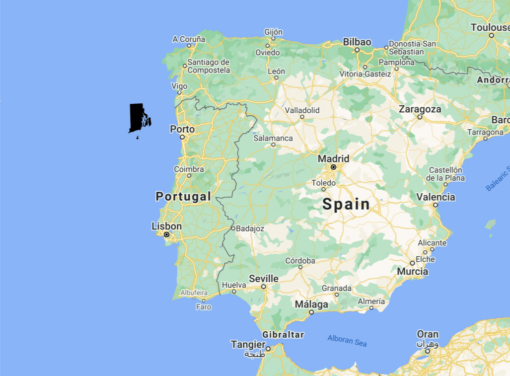 Rhode Island on opposite side of Atlantic Ocean (same size & latitude