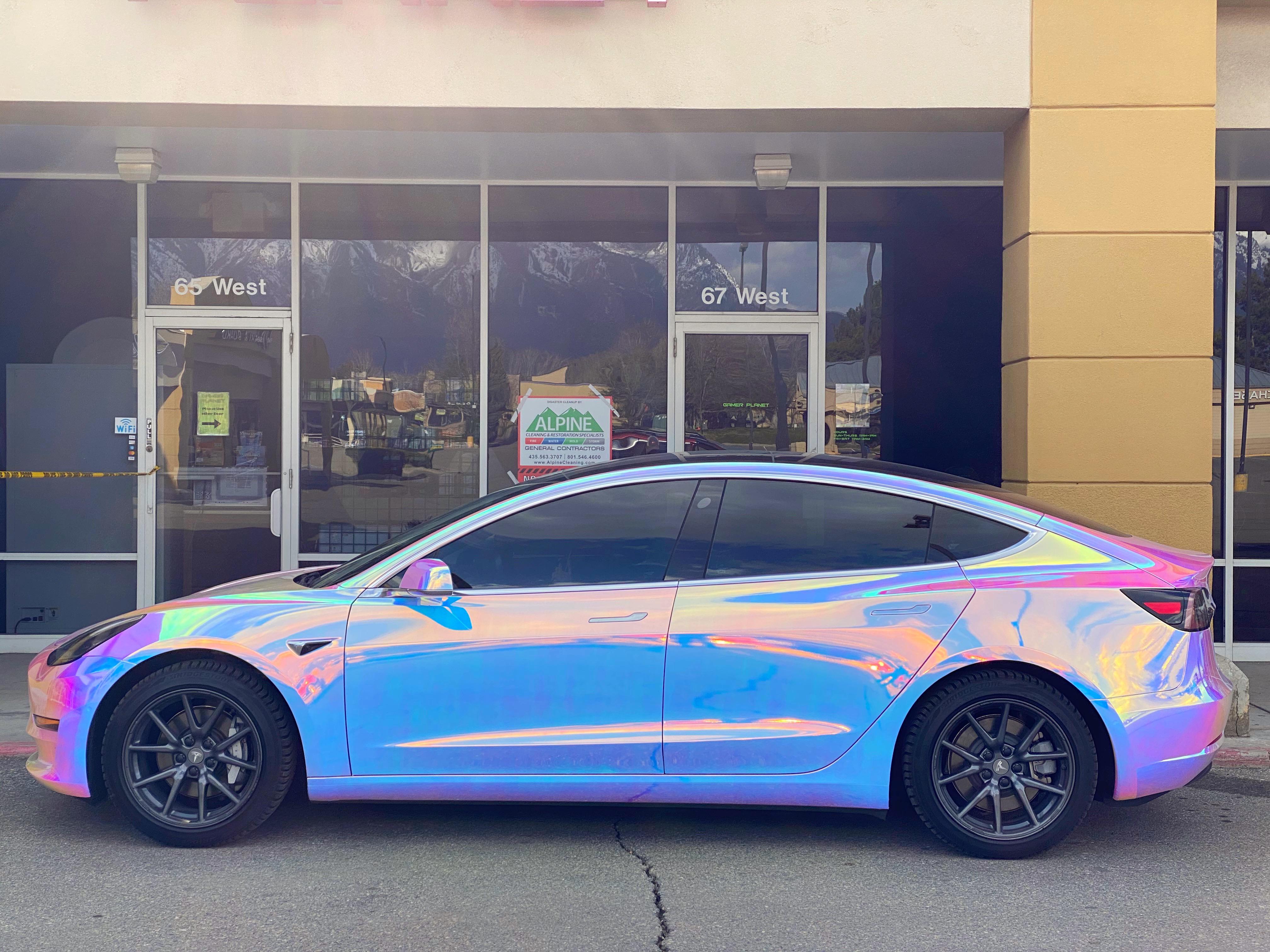 Rainbow Tesla in my neighborhood r/RainbowEverything