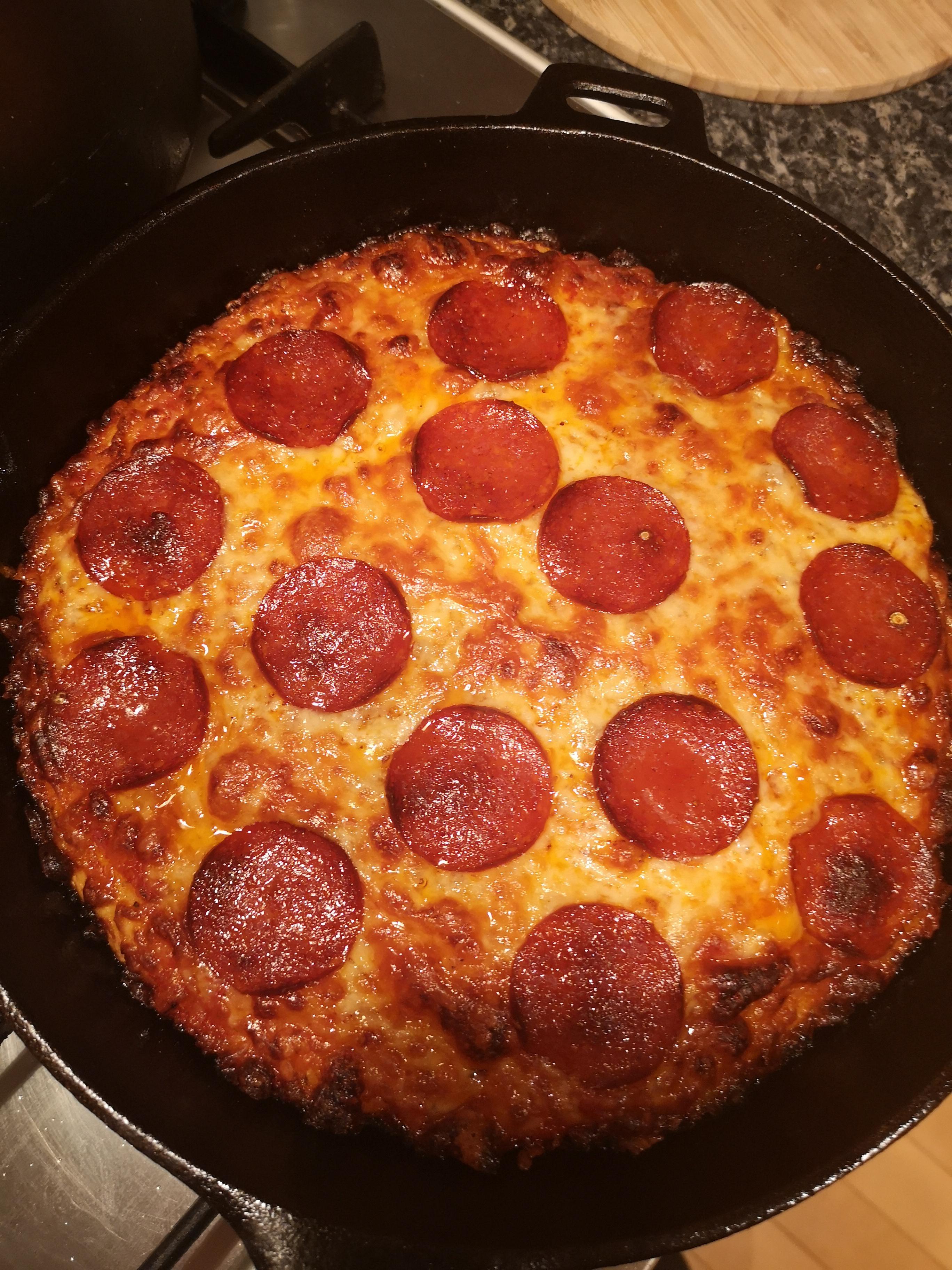 Pepperoni Pie in a Cast Iron r/Pizza