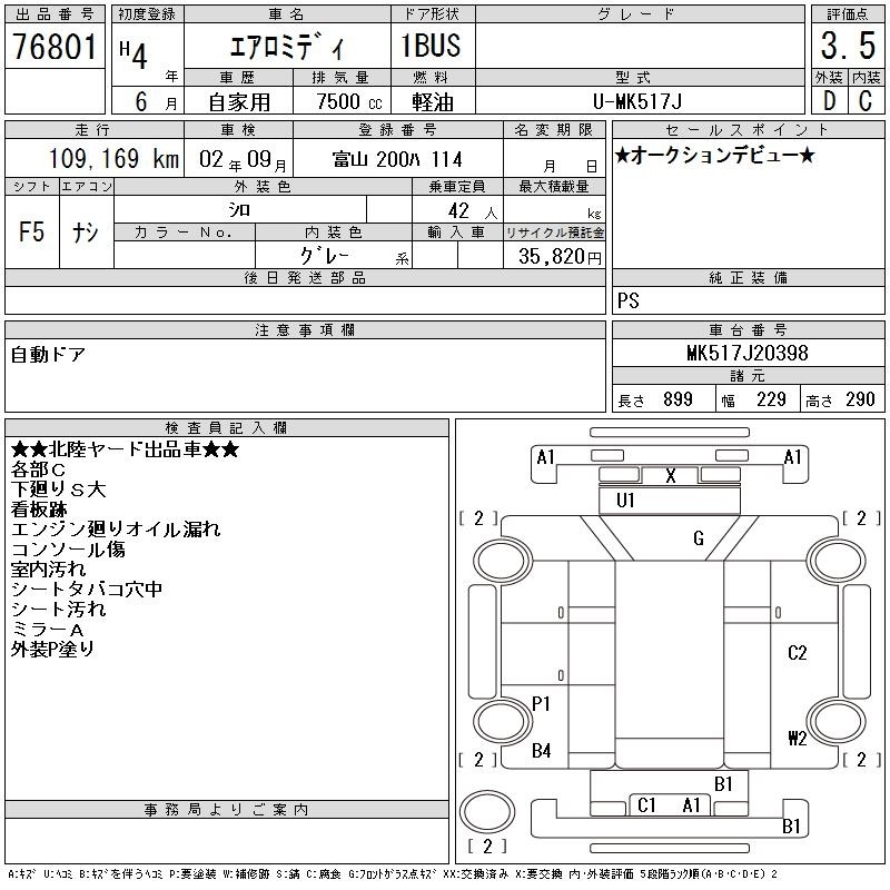 (Japanese > English) help translate Japanese auction sheet, for a bus I