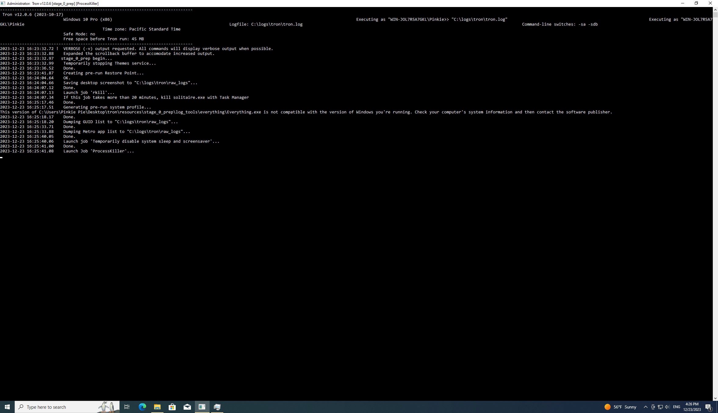 Tronscript throws errors from Everything on Windows 10, 32bit VM on