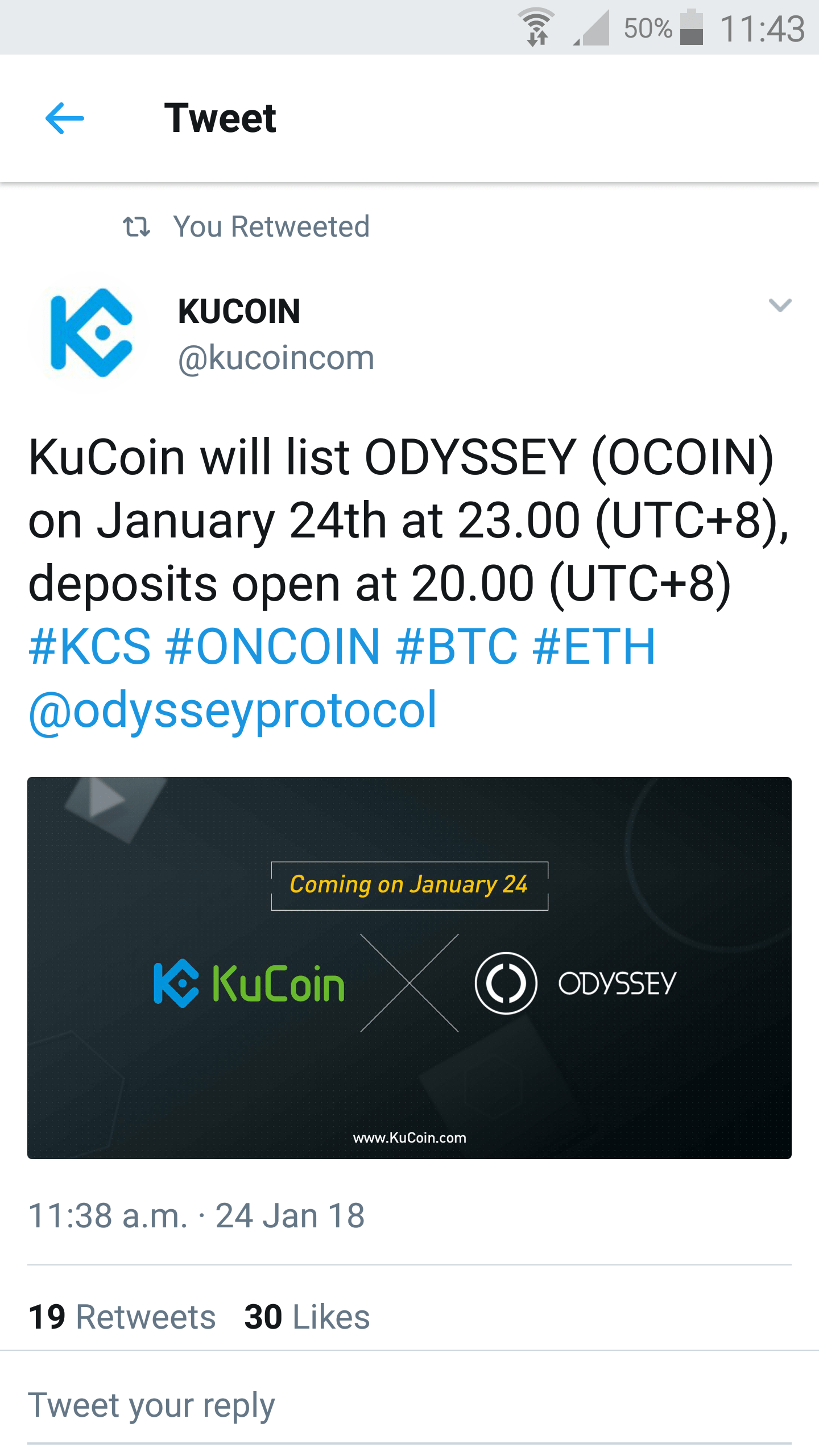 Kucoin listing twitter screenshot. r/Ocoin