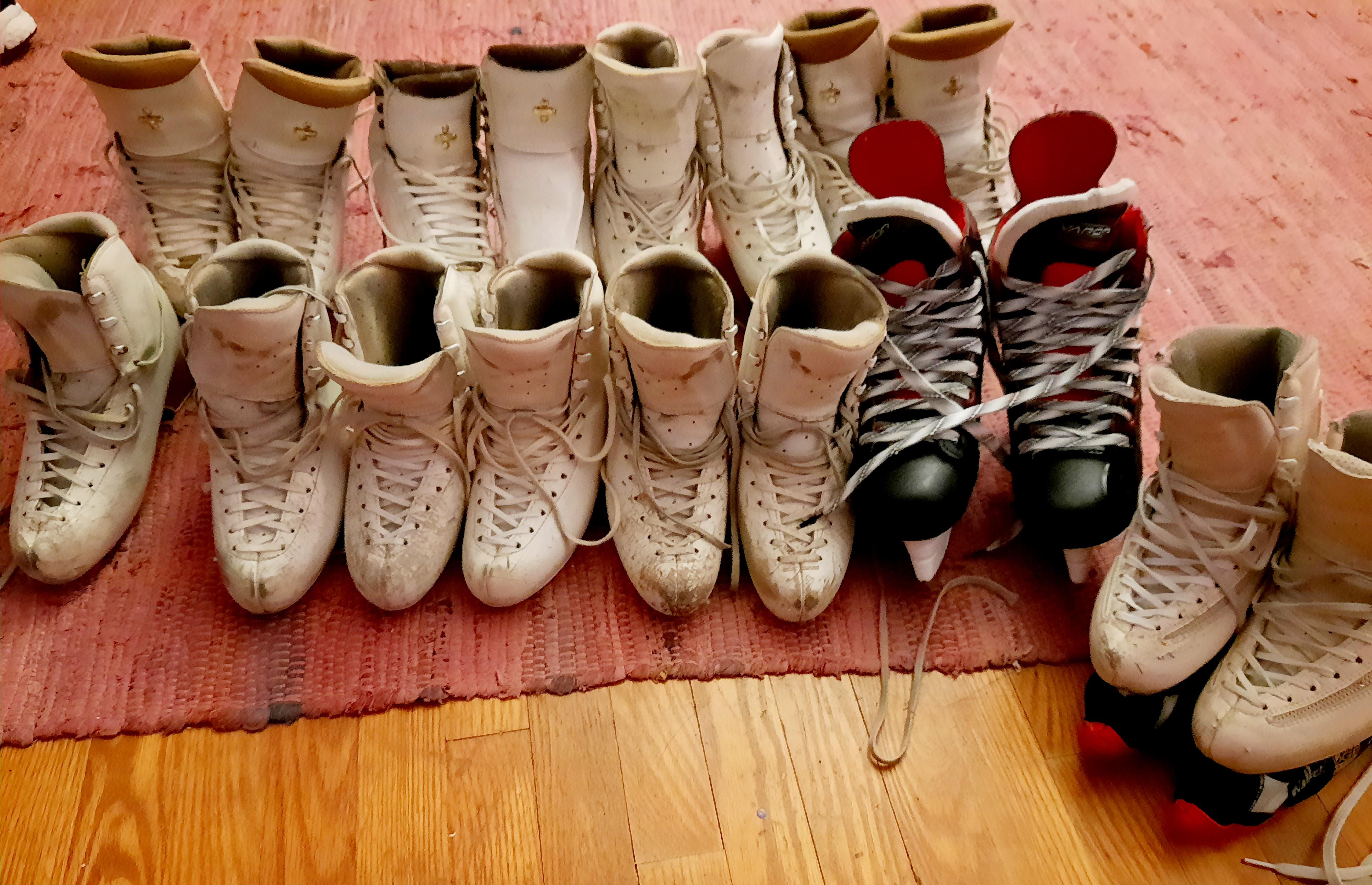 All my skates from 16 years of being on the ice. Ones with the soft