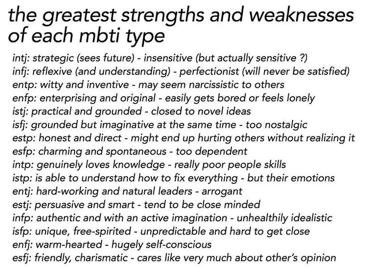 The greatest strengths and weaknesses of each mbti type / Technically