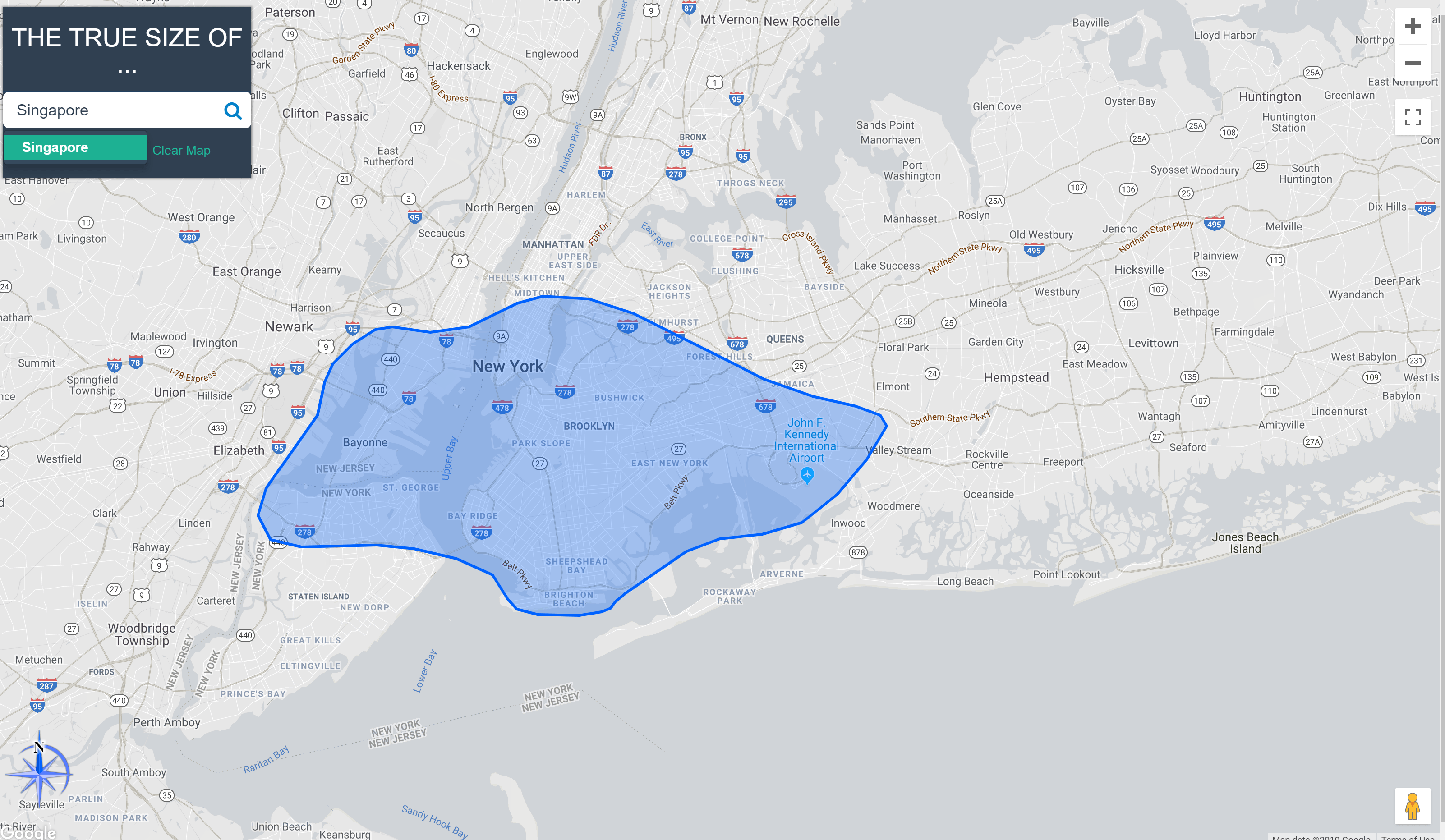 Size of Singapore compared to New York City r/singapore