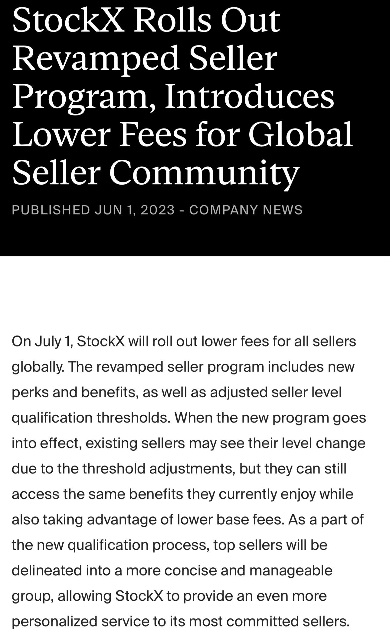 StockX Rolls Out Revamped Seller Program, Introduces Lower Fees for
