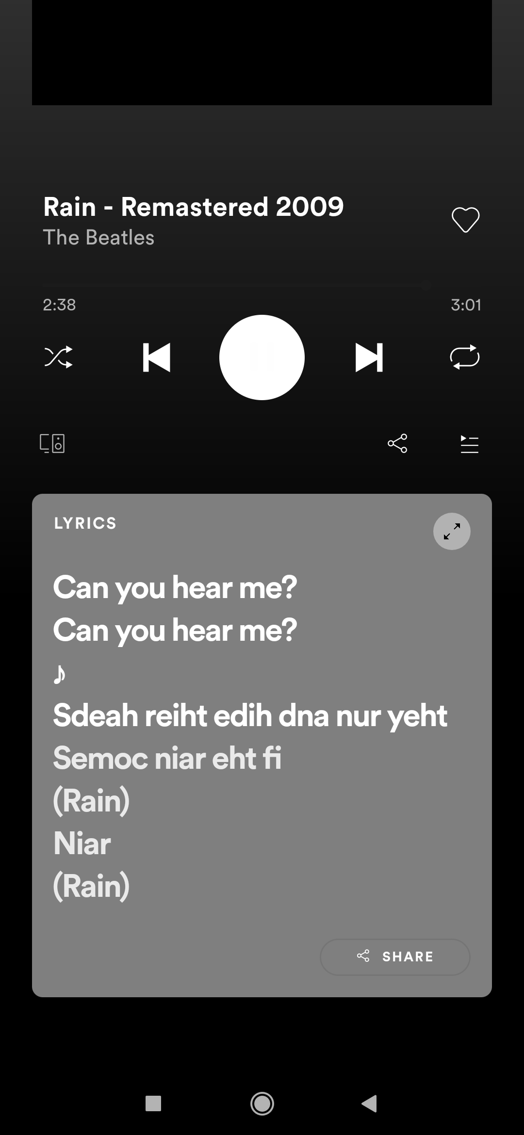 The reversed vocals has reversed lyrics on Spotify. beatles
