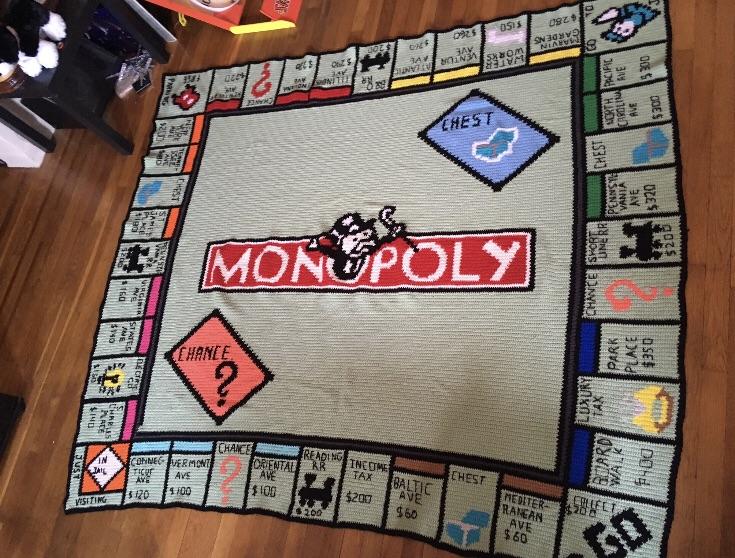 A giant crocheted monopoly blanket. It’s so detailed r/BeAmazed
