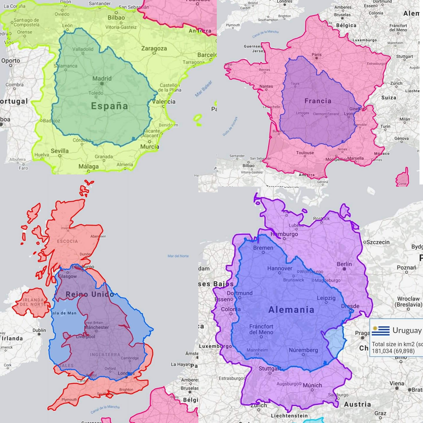 Tamaño de Uruguay en comparación con otros paises r/uruguay