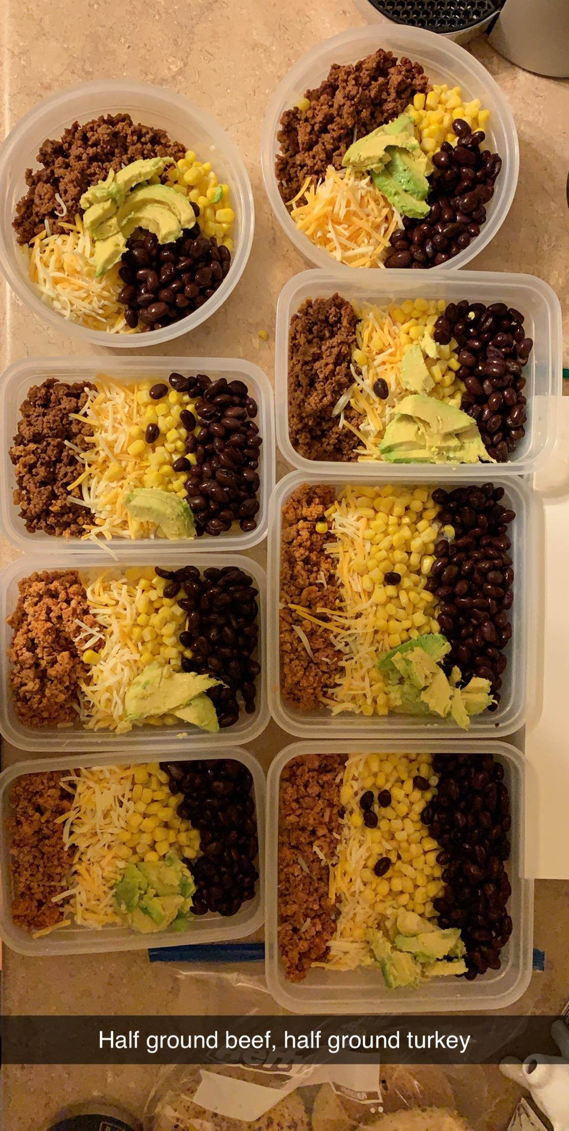 Half ground beef, half ground turkey burrito bowls for this weeks