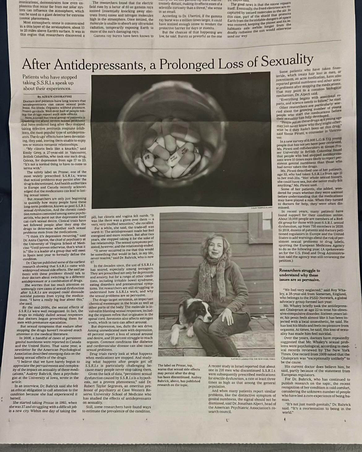 New York Times Physical Copy from Nov. 21 r/PSSD