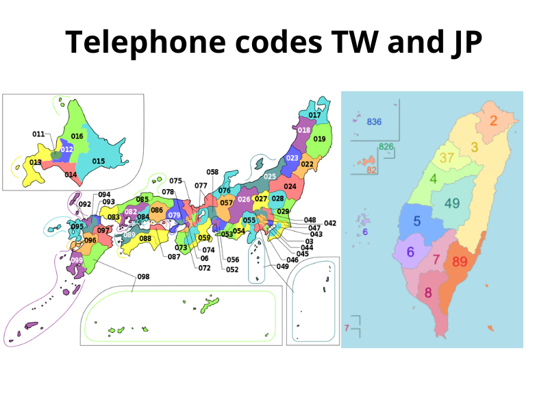 TIP Telephone codes in Japan and Taiwan generally go from high numbers