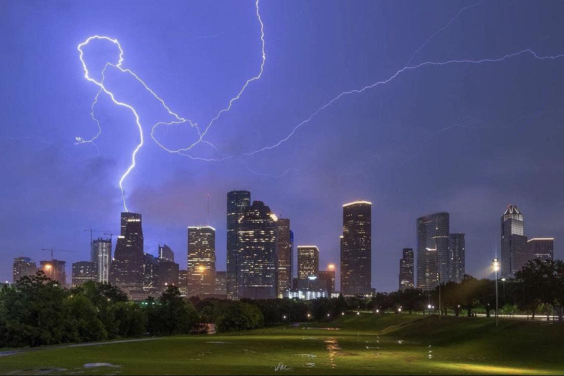 Lightning strike photographed in Houston, Texas on the night of May 18
