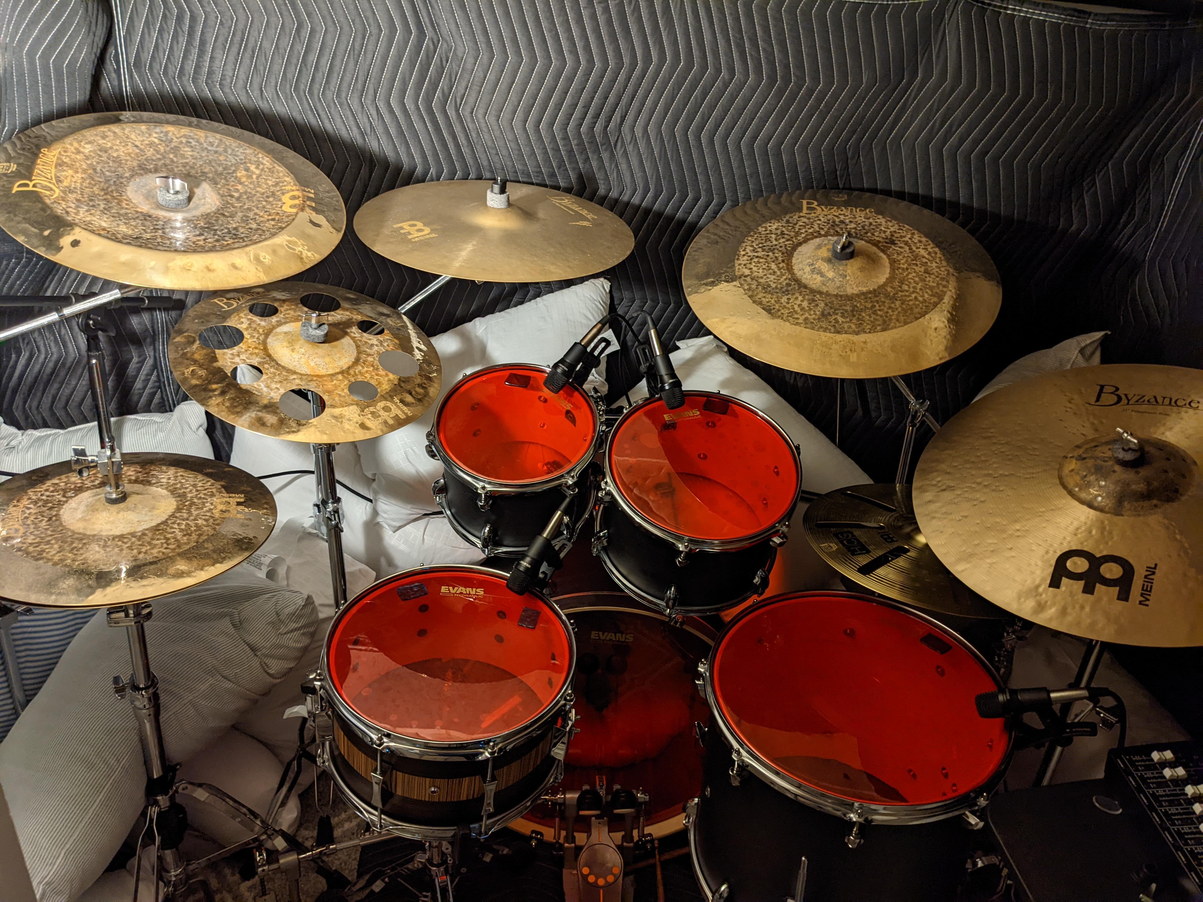 Kit pic in makeshift drum booth for quieter practicing and recording