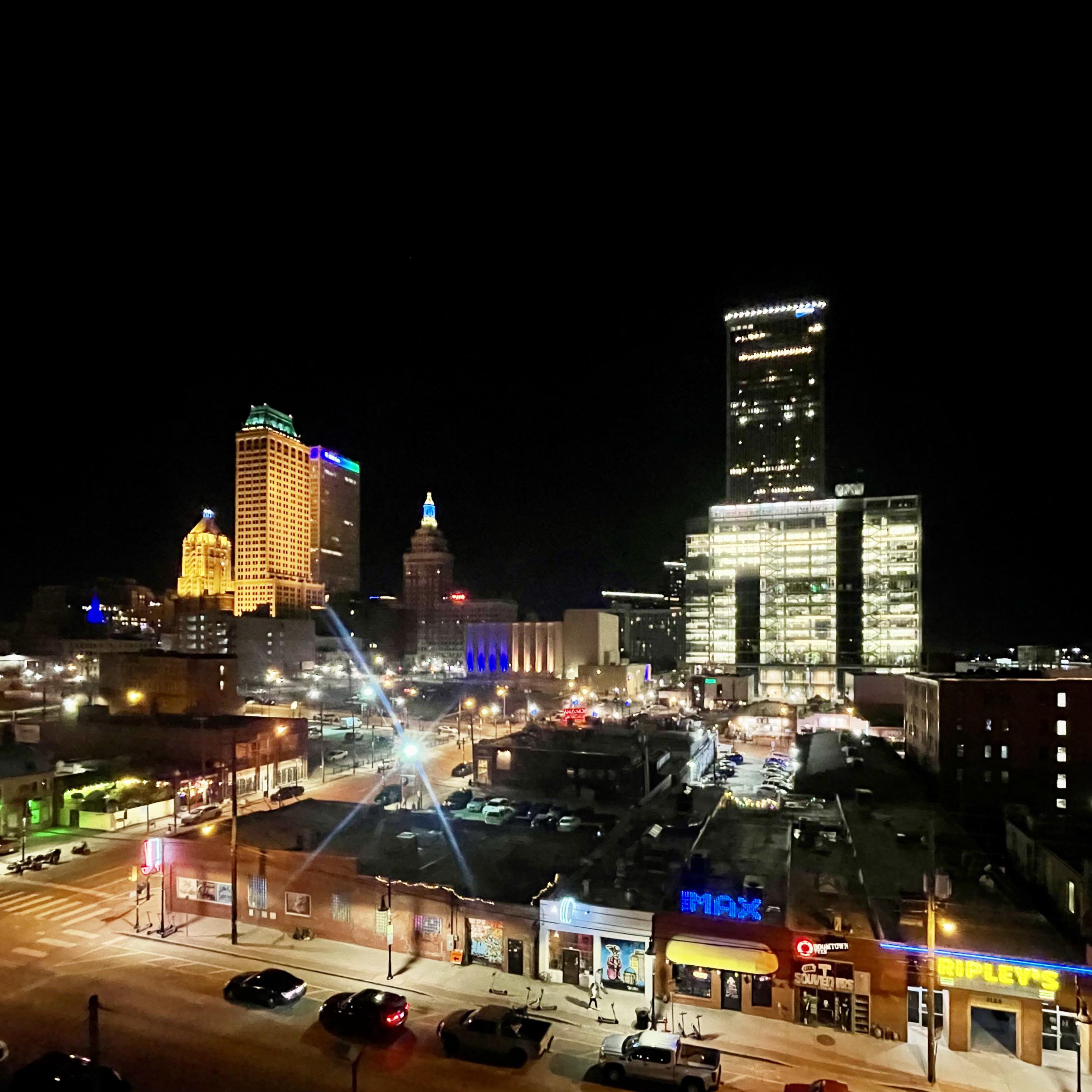 Downtown view from the hotel indigo rooftop bar balcony! r/tulsa